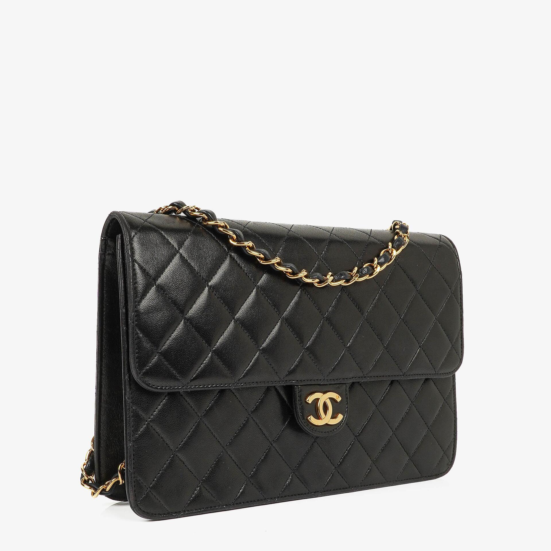Chanel Medium Classic Single Flap Bag Black Quilted Lambskin With 24K Gold-Plated Hardware