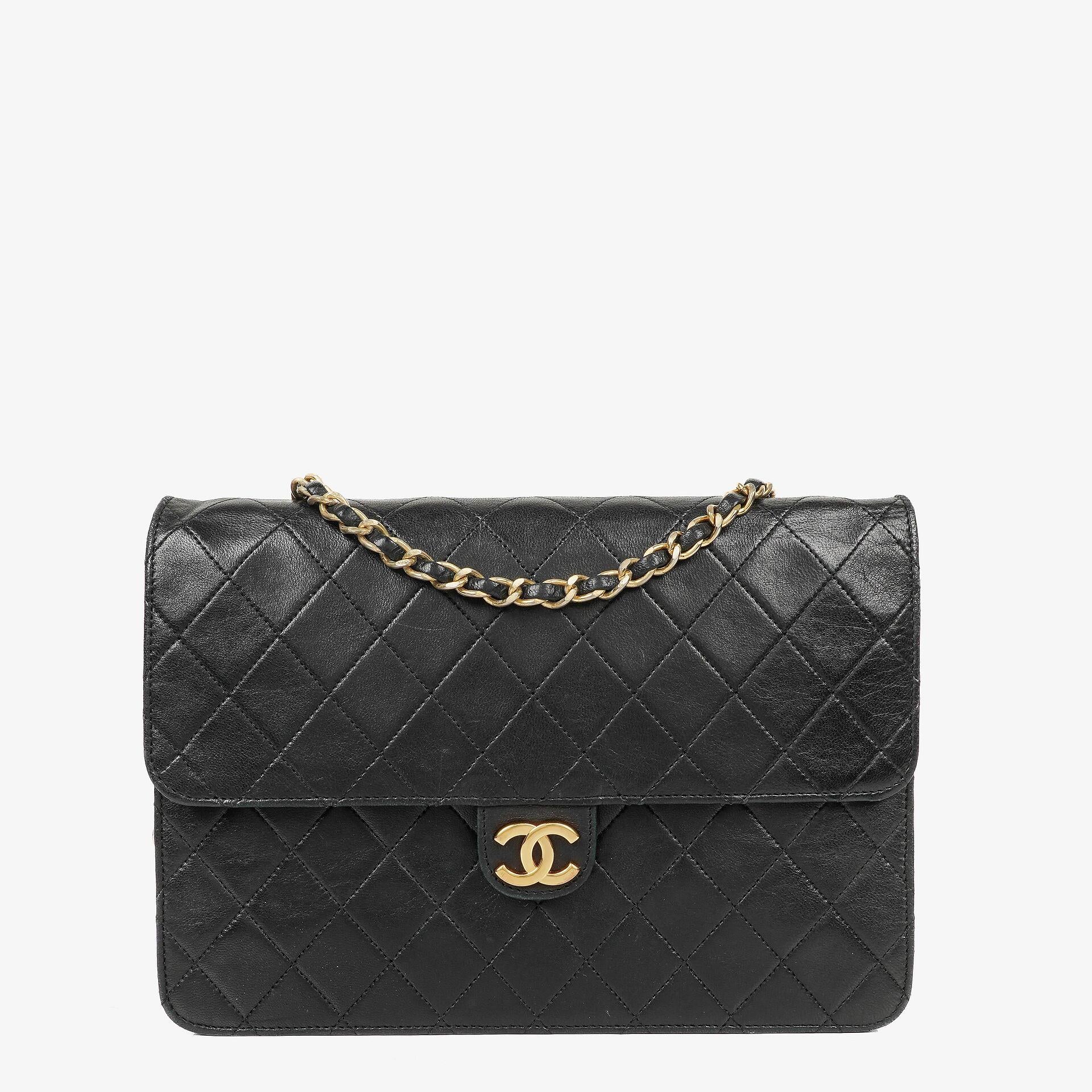 Chanel Medium Classic Single Flap Bag Black Quilted Lambskin With 24K Gold-Plated Hardware