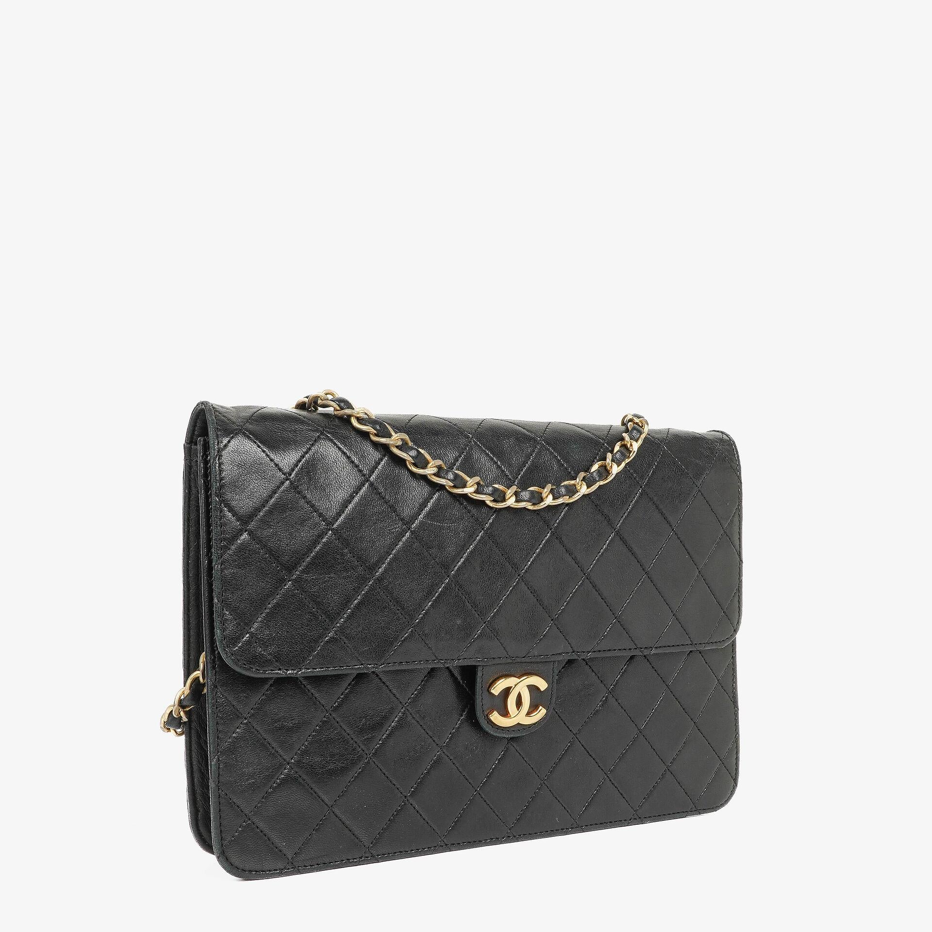 Chanel Medium Classic Single Flap Bag Black Quilted Lambskin With 24K Gold-Plated Hardware