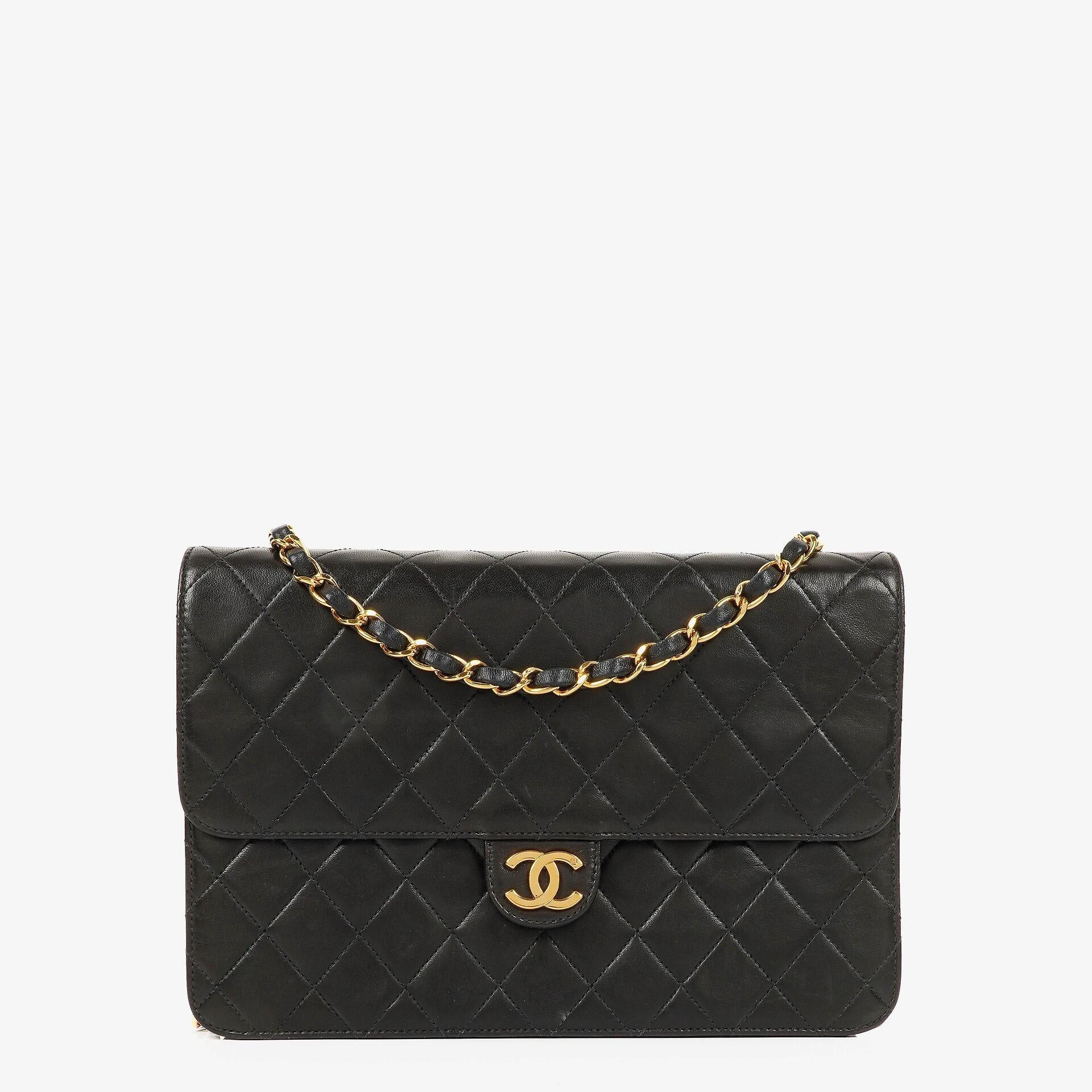 Chanel Medium Classic Single Flap Bag Black Quilted Lambskin With 24K Gold-Plated Hardware