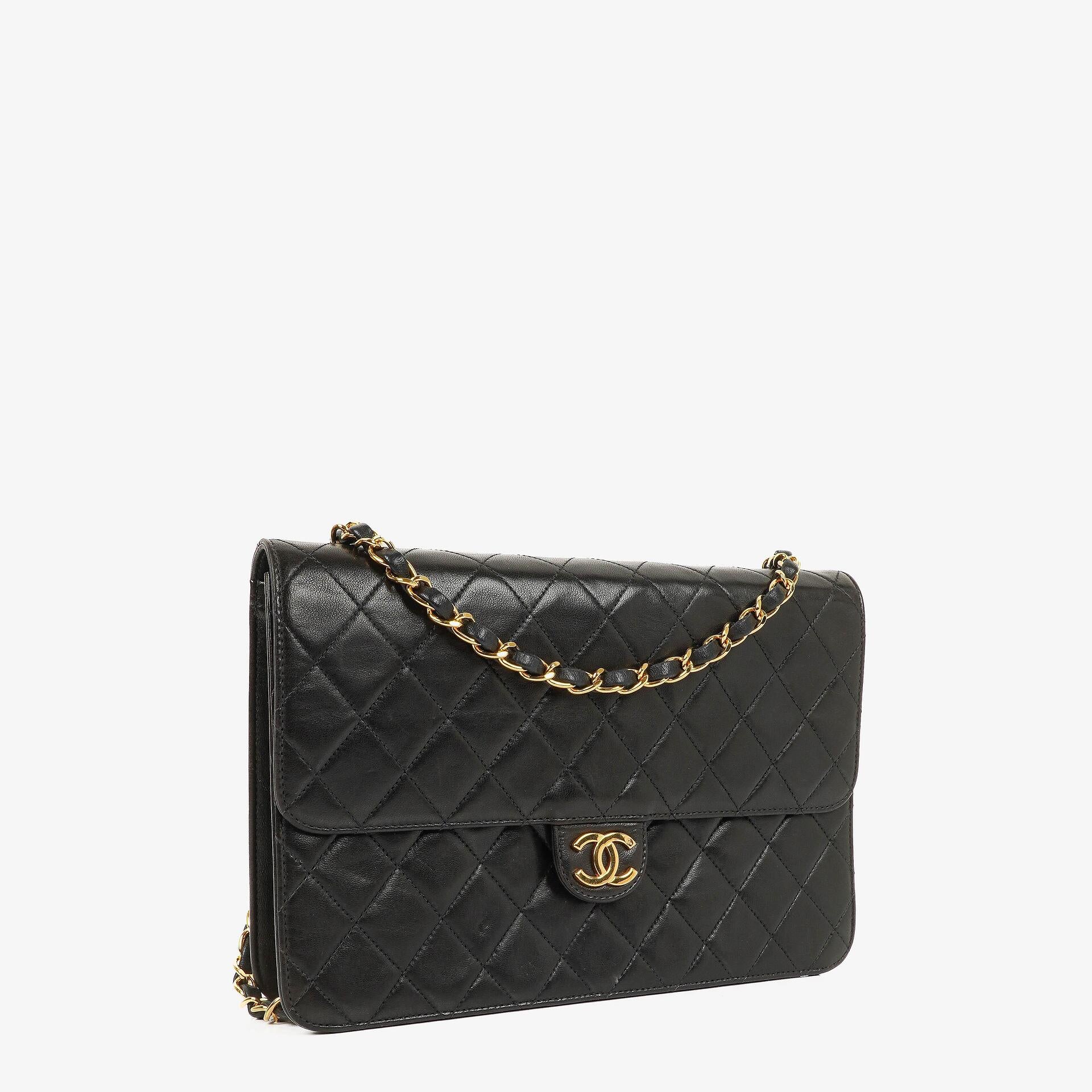 Chanel Medium Classic Single Flap Bag Black Quilted Lambskin With 24K Gold-Plated Hardware