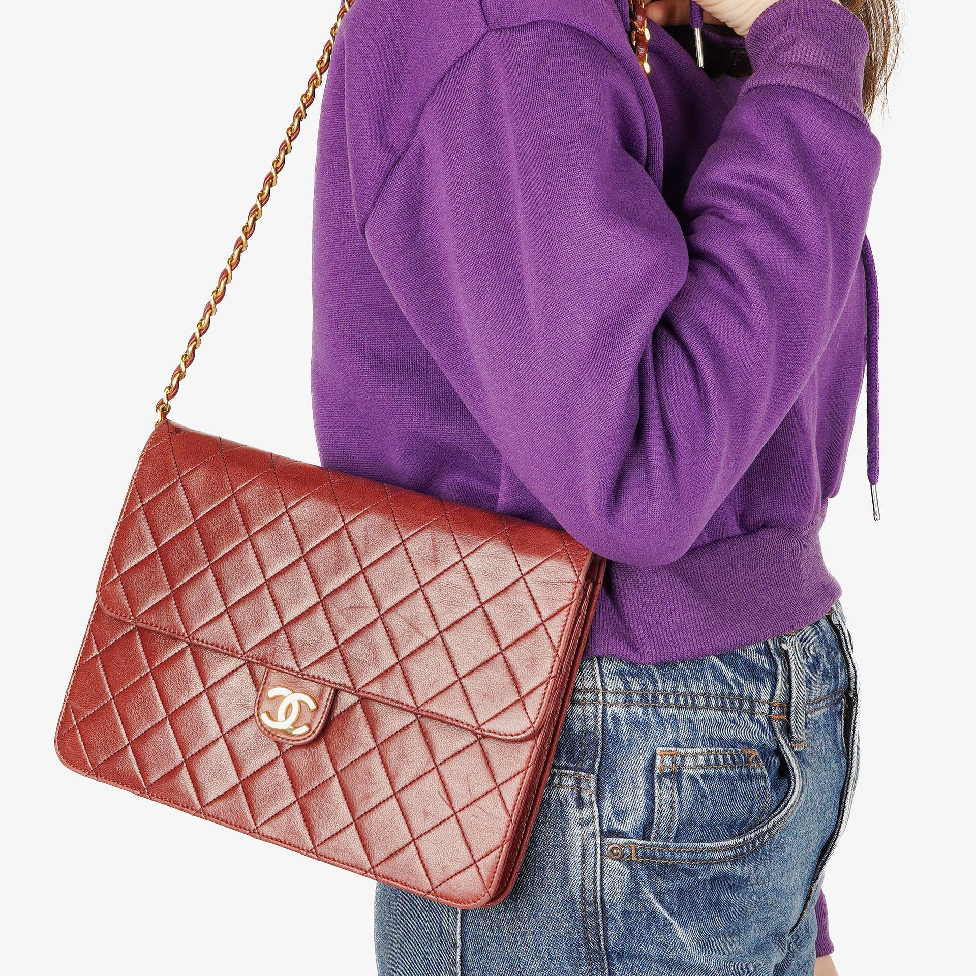 Chanel Medium Classic Single Flap Bag Burgundy Quilted Lambskin With Gold-Tone Hardware