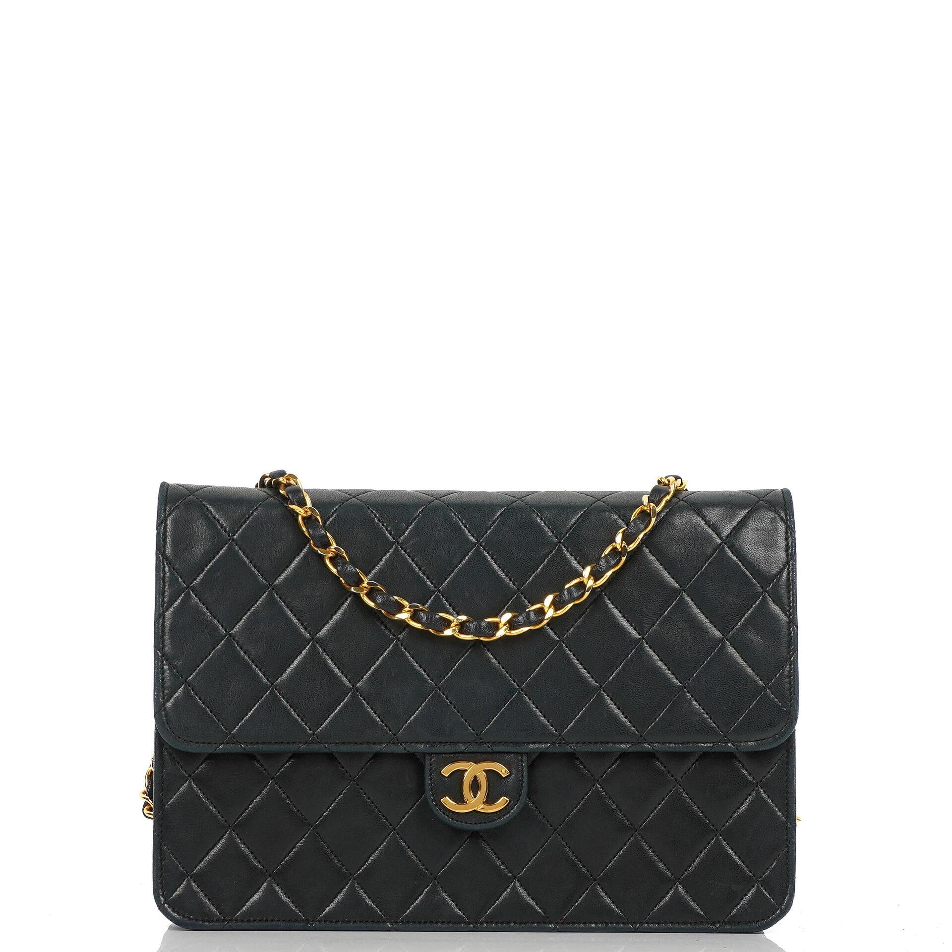 Chanel Medium Classic Vintage Black Quilted Lambskin Single Flap Bag With 24K Gold-Plated Hardware