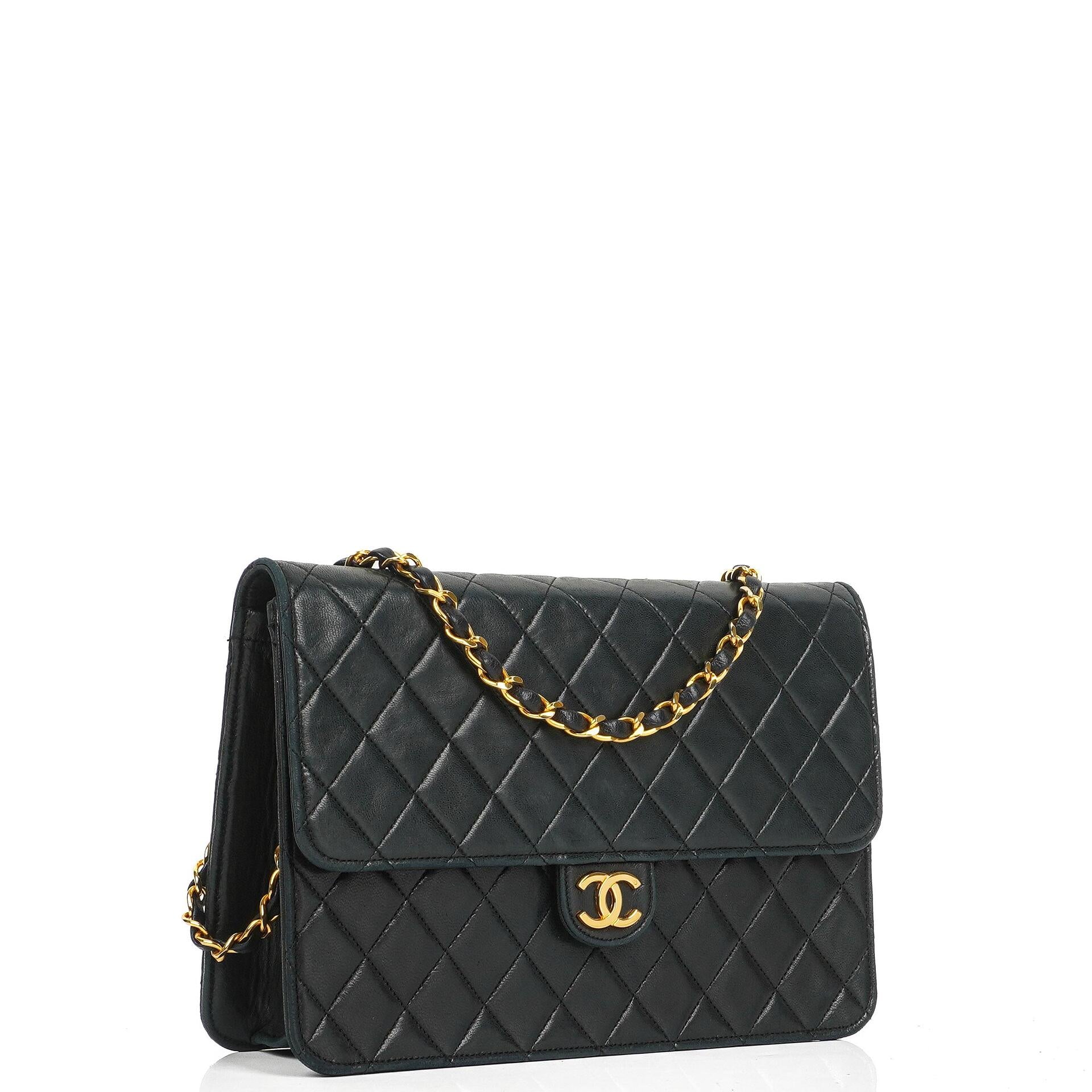 Chanel Medium Classic Vintage Black Quilted Lambskin Single Flap Bag With 24K Gold-Plated Hardware
