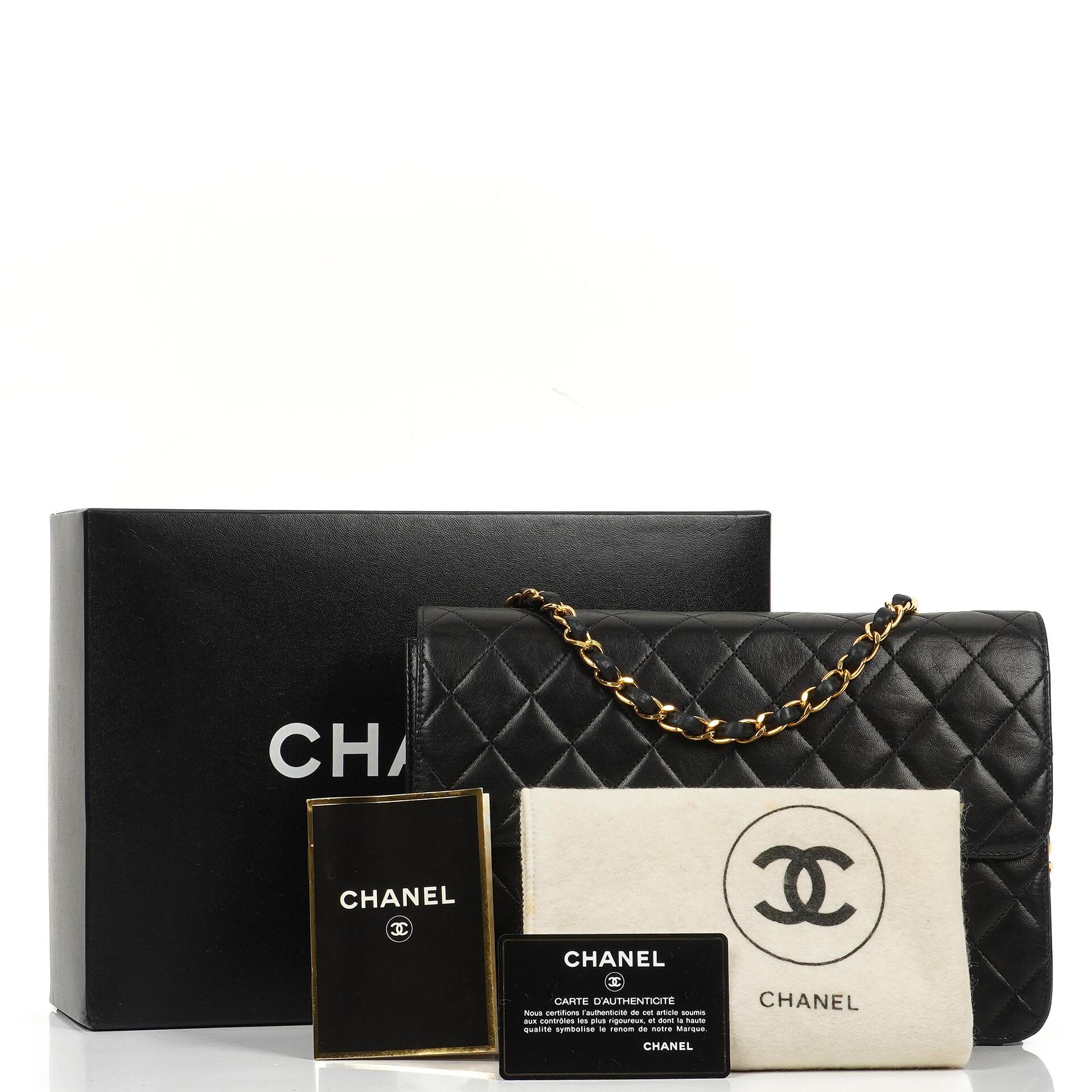 Chanel Medium Classic Vintage Black Quilted Lambskin Single Flap Bag With 24K Gold-Plated Hardware