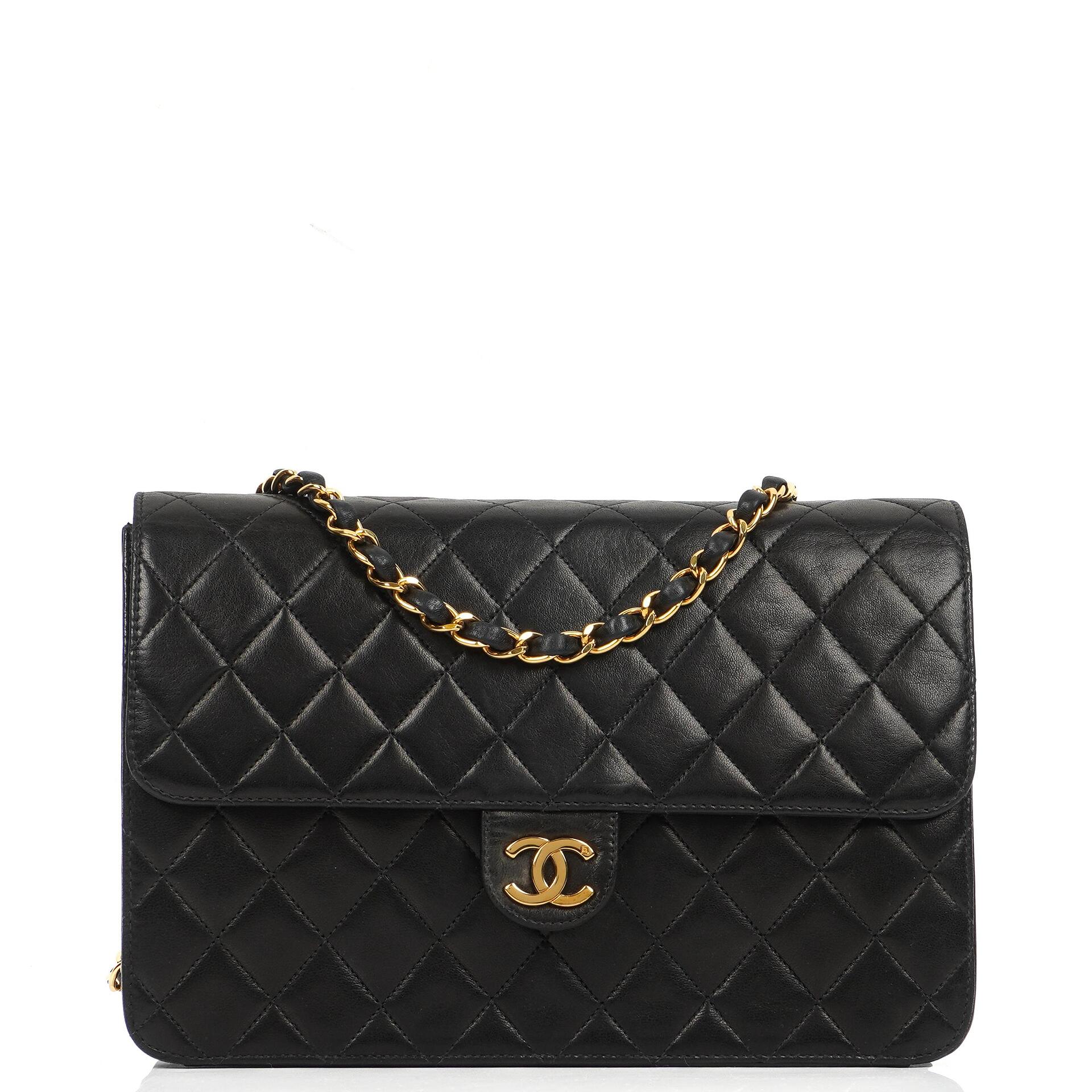 Chanel Medium Classic Vintage Black Quilted Lambskin Single Flap Bag With 24K Gold-Plated Hardware