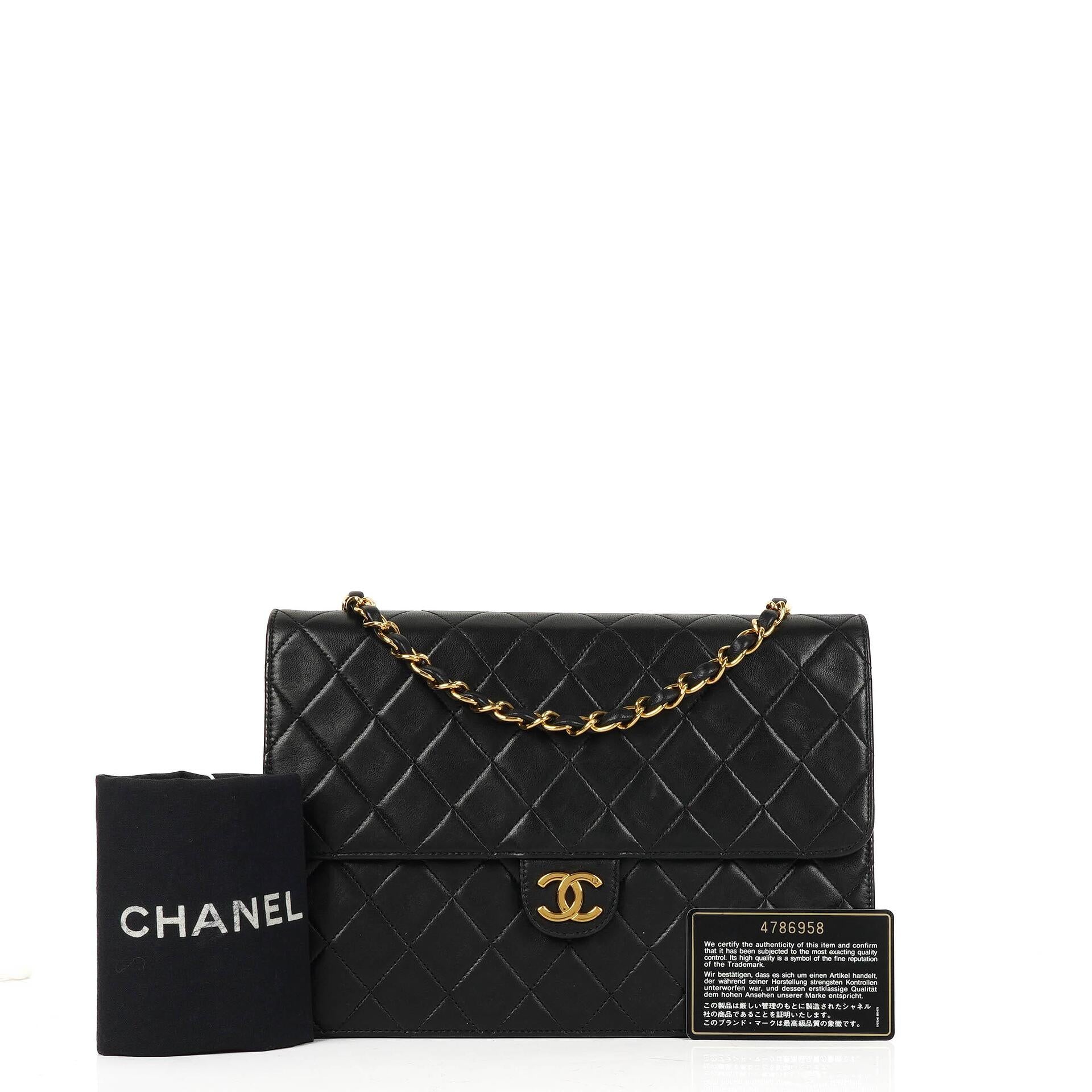 Chanel Medium Classic Vintage Black Quilted Lambskin Single Flap Bag With 24K Gold-Plated Hardware