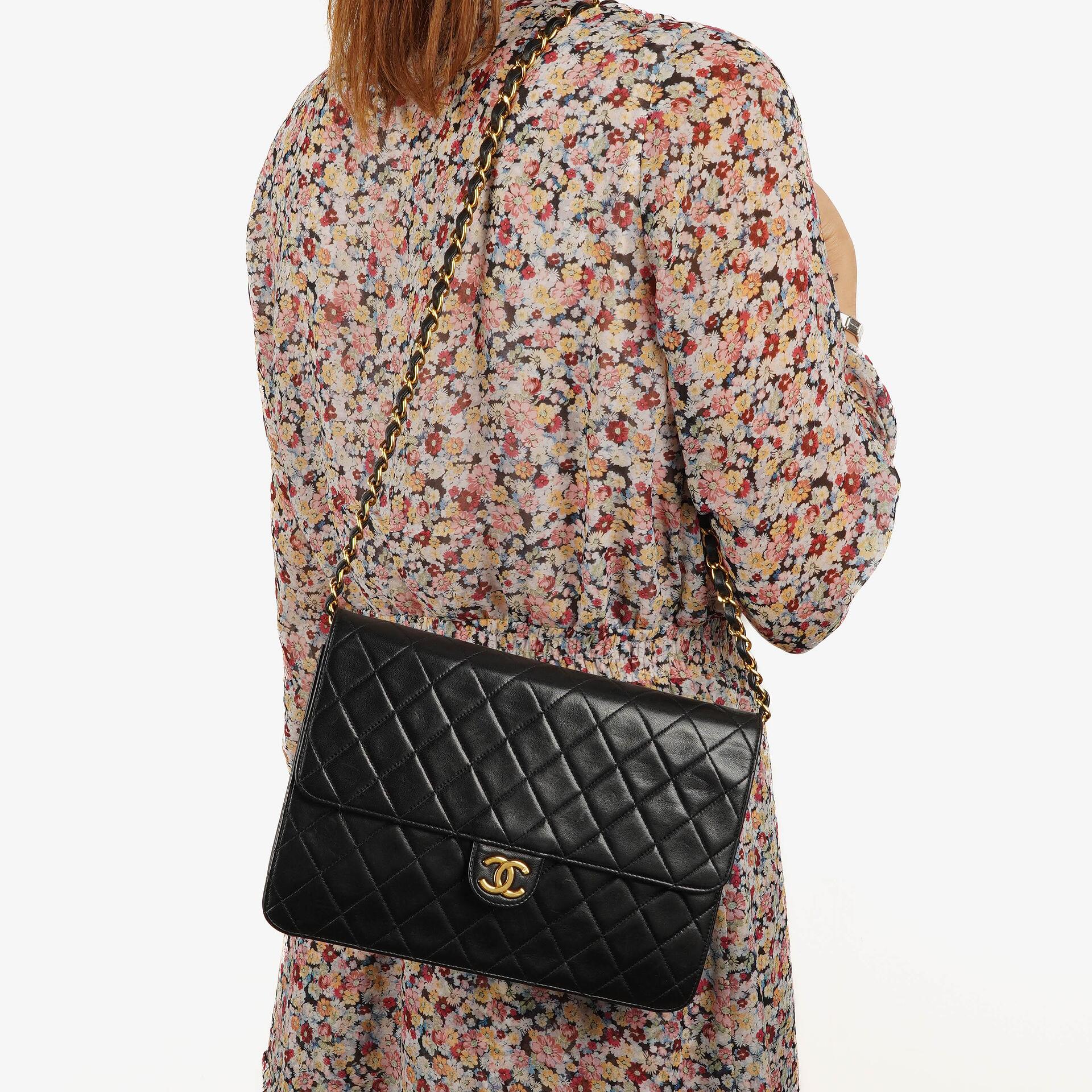 Chanel Medium Classic Vintage Black Quilted Lambskin Single Flap Bag With 24K Gold-Plated Hardware