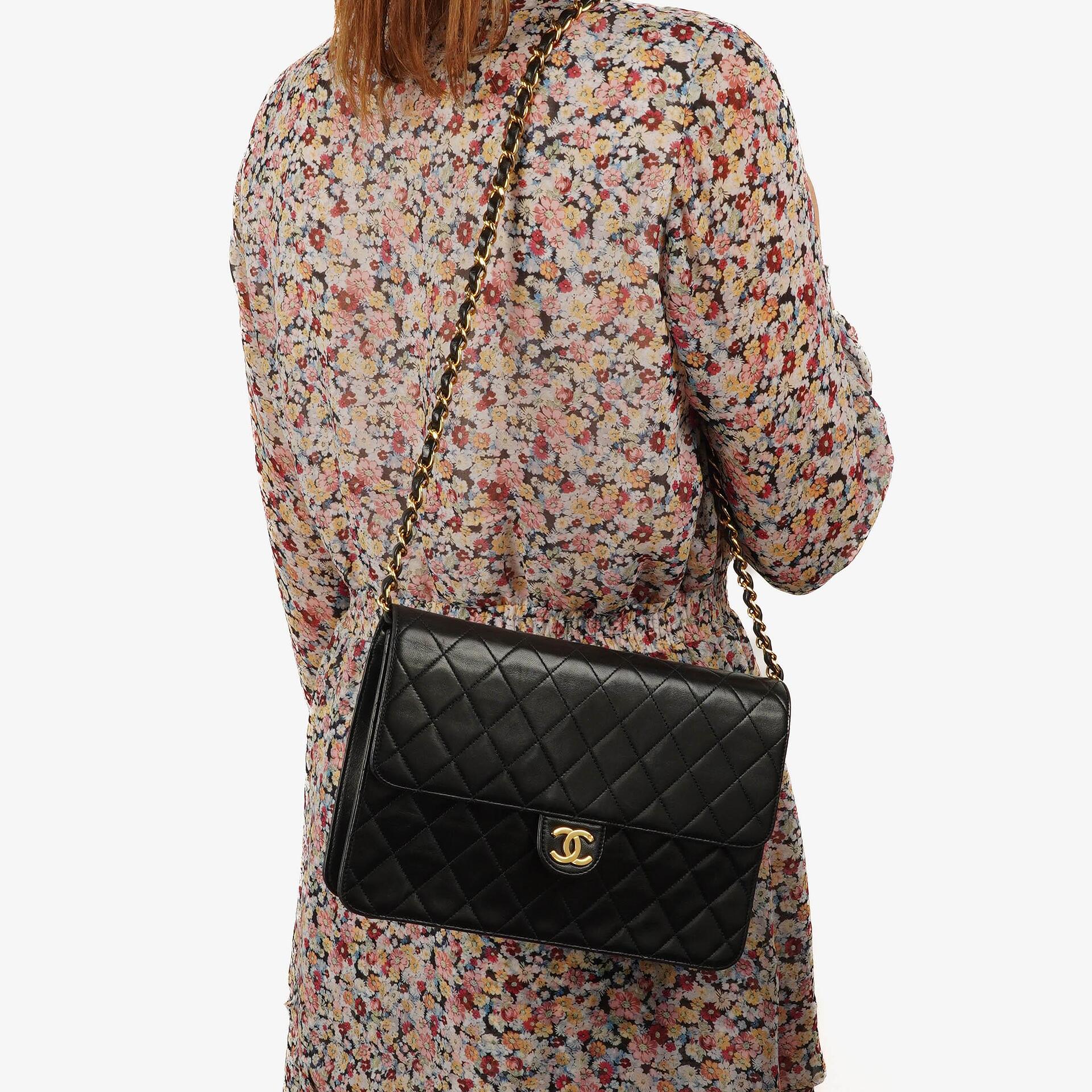 Chanel Medium Classic Vintage Black Quilted Lambskin Single Flap Bag With 24K Gold-Plated Hardware