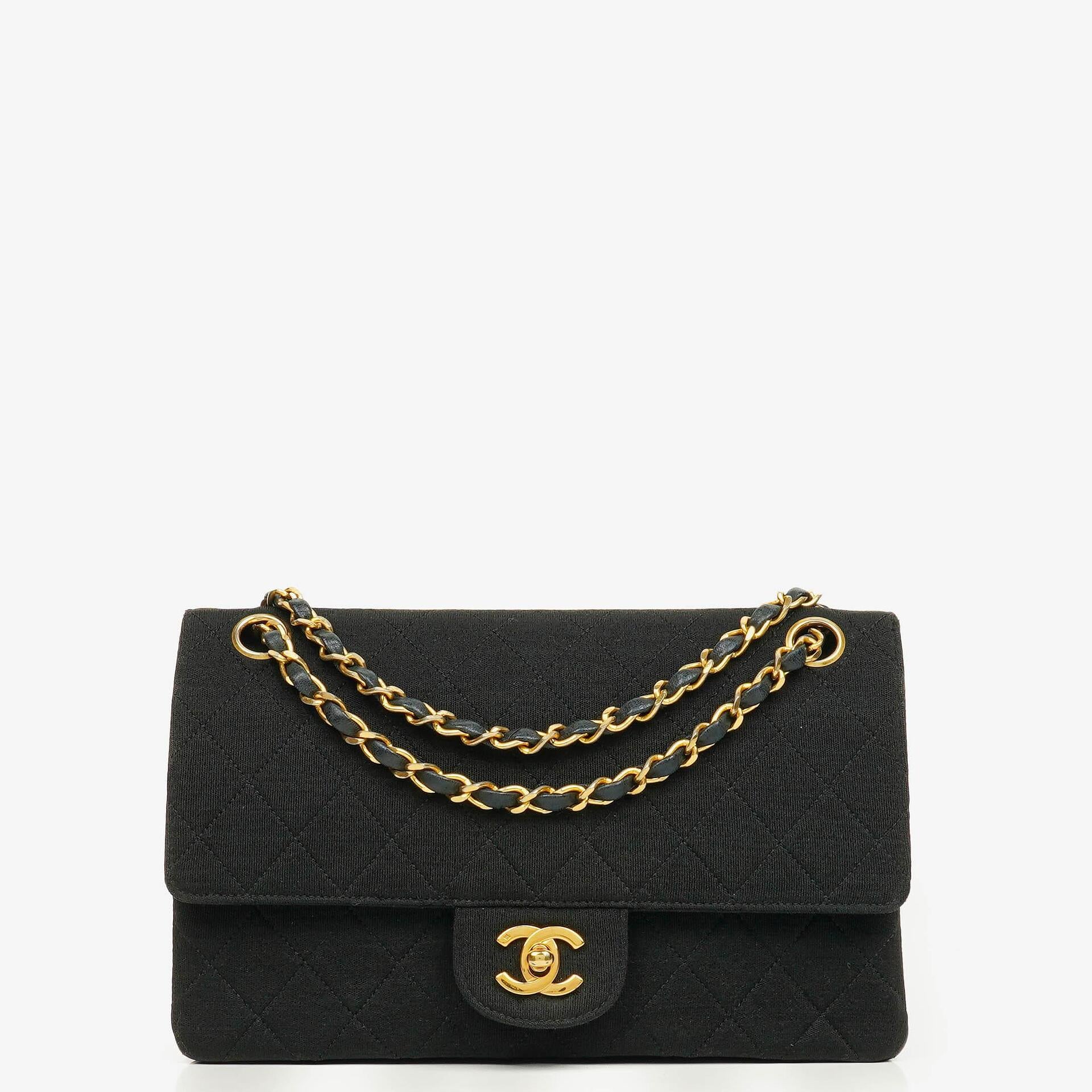 Chanel Medium Classic Vintage Double Flap Bag Quilted Lambskin And Jersey 24K Gold-Plated Hardware