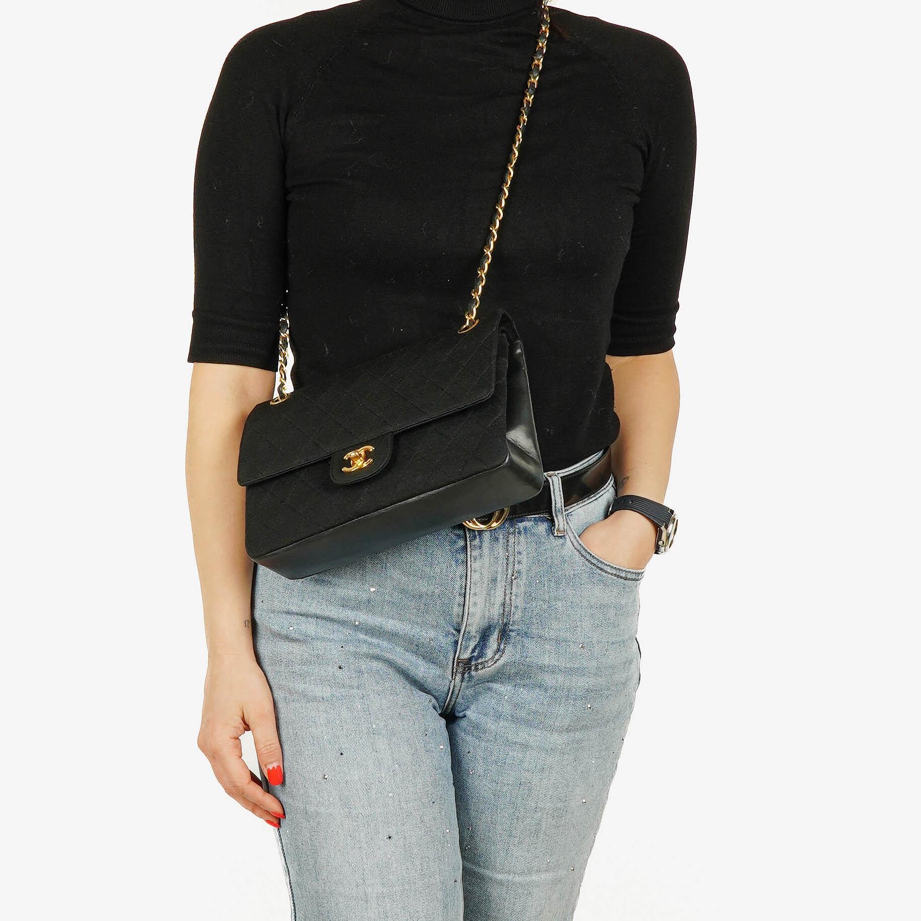 Chanel Medium Classic Vintage Double Flap Bag Quilted Lambskin And Jersey 24K Gold-Plated Hardware