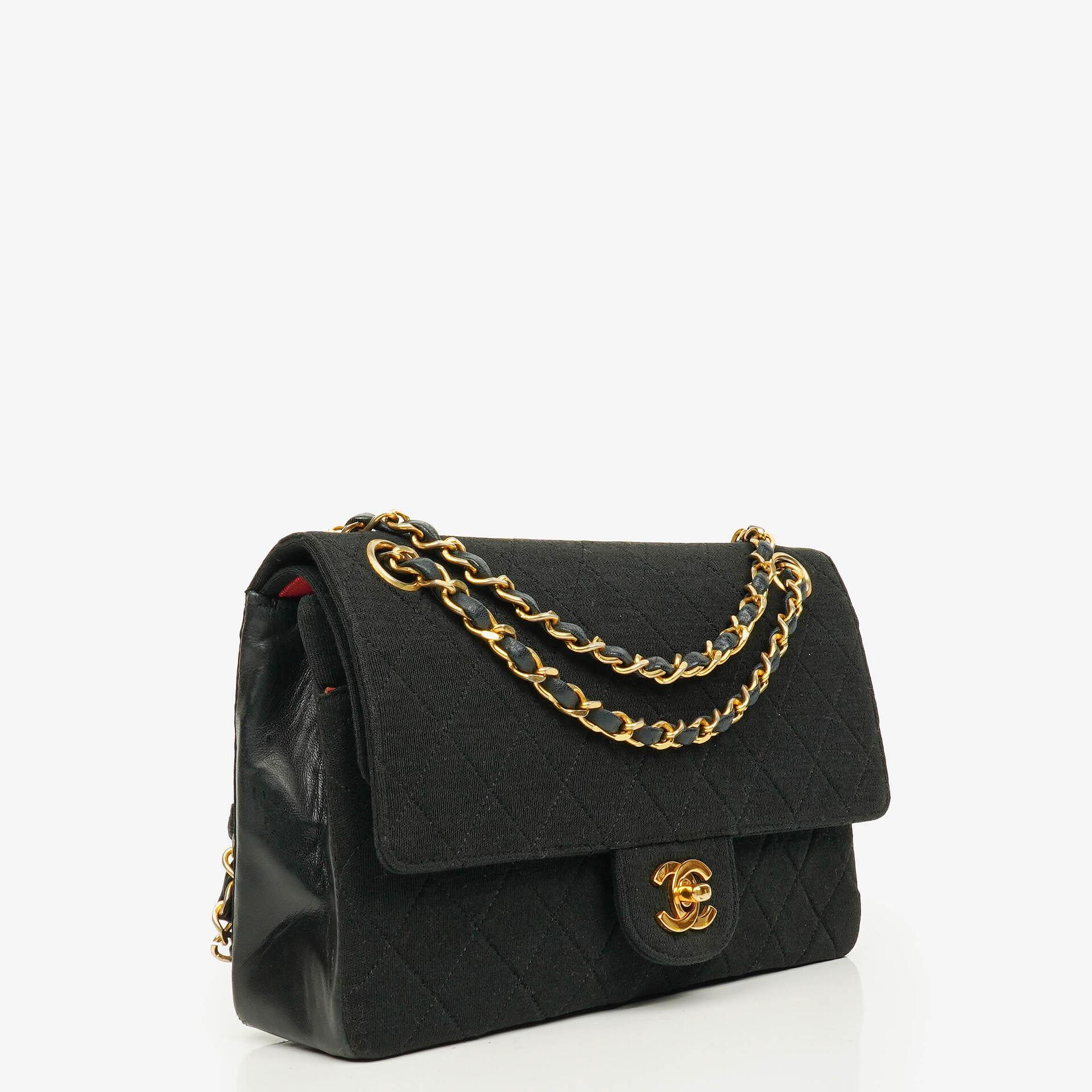 Chanel Medium Classic Vintage Double Flap Bag Quilted Lambskin And Jersey 24K Gold-Plated Hardware