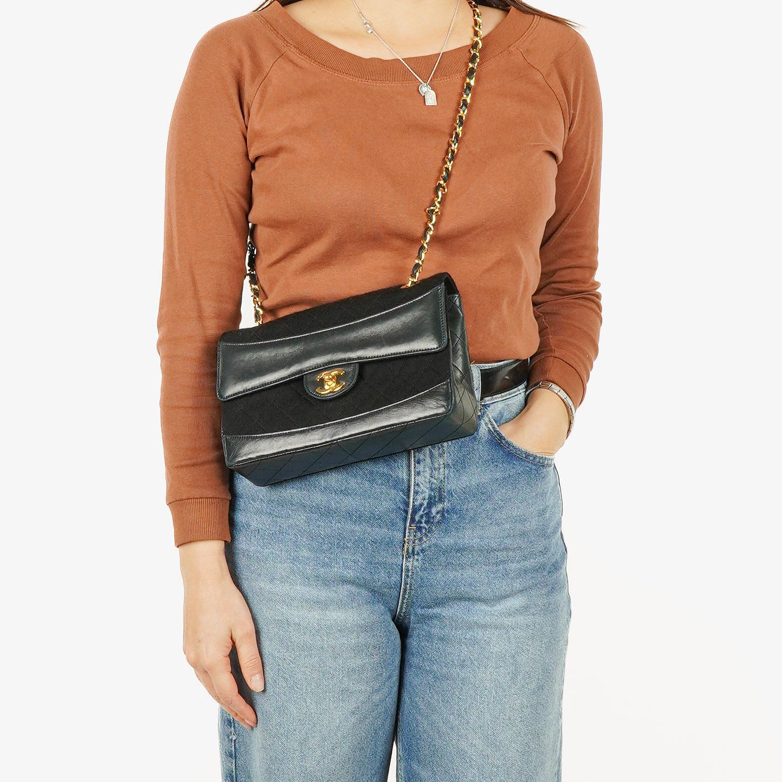 Chanel Medium Classic Vintage Single Flap Bag Quilted Lambskin And Jersey 24K Gold-Plated Hardware