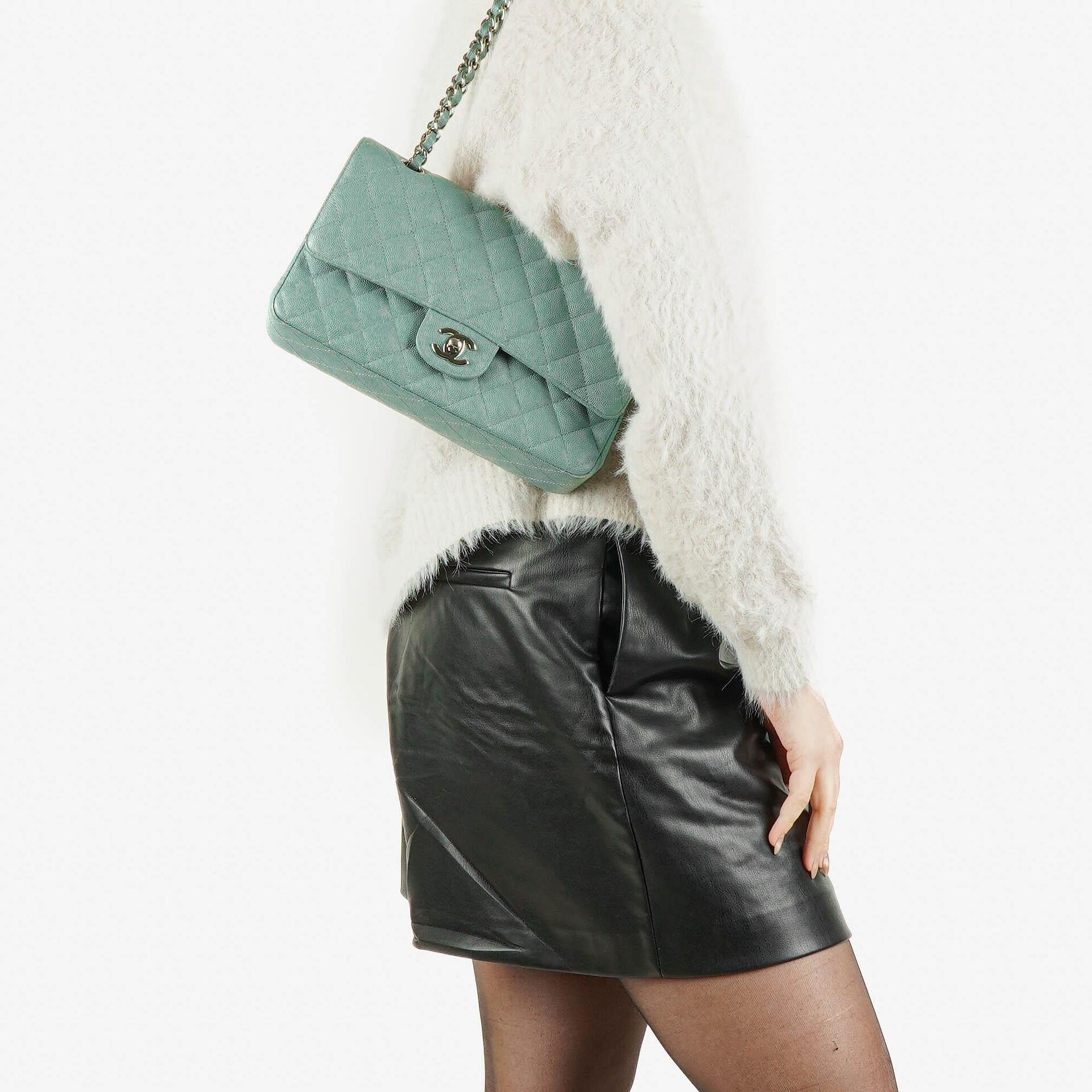 Chanel Medium Double Flap Bag Quilted Caviar Leather With Silver-Tone Hardware