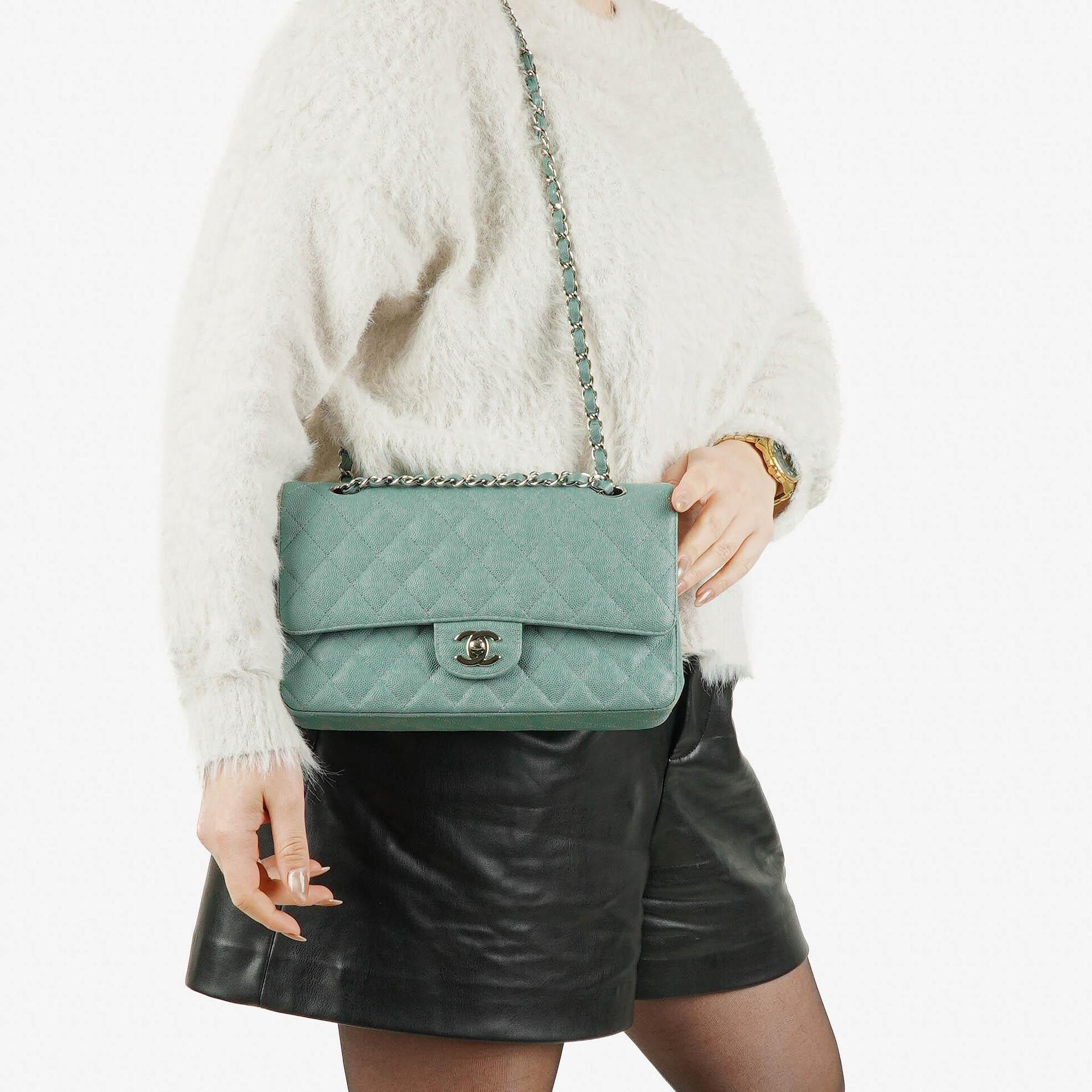 Chanel Medium Double Flap Bag Quilted Caviar Leather With Silver-Tone Hardware