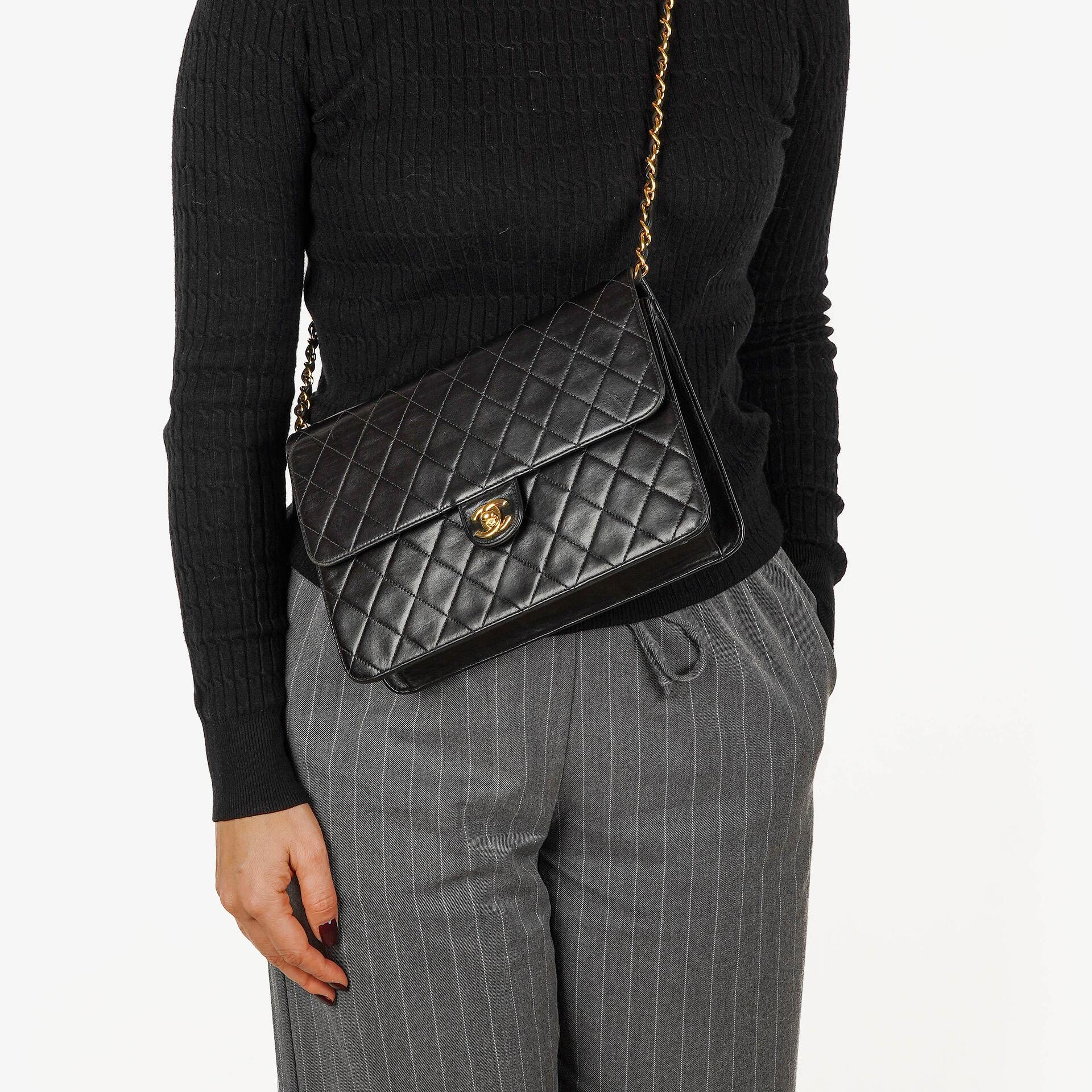 Chanel Medium Single Flap Bag Black Quilted Lambskin With Gold-Tone Hardware