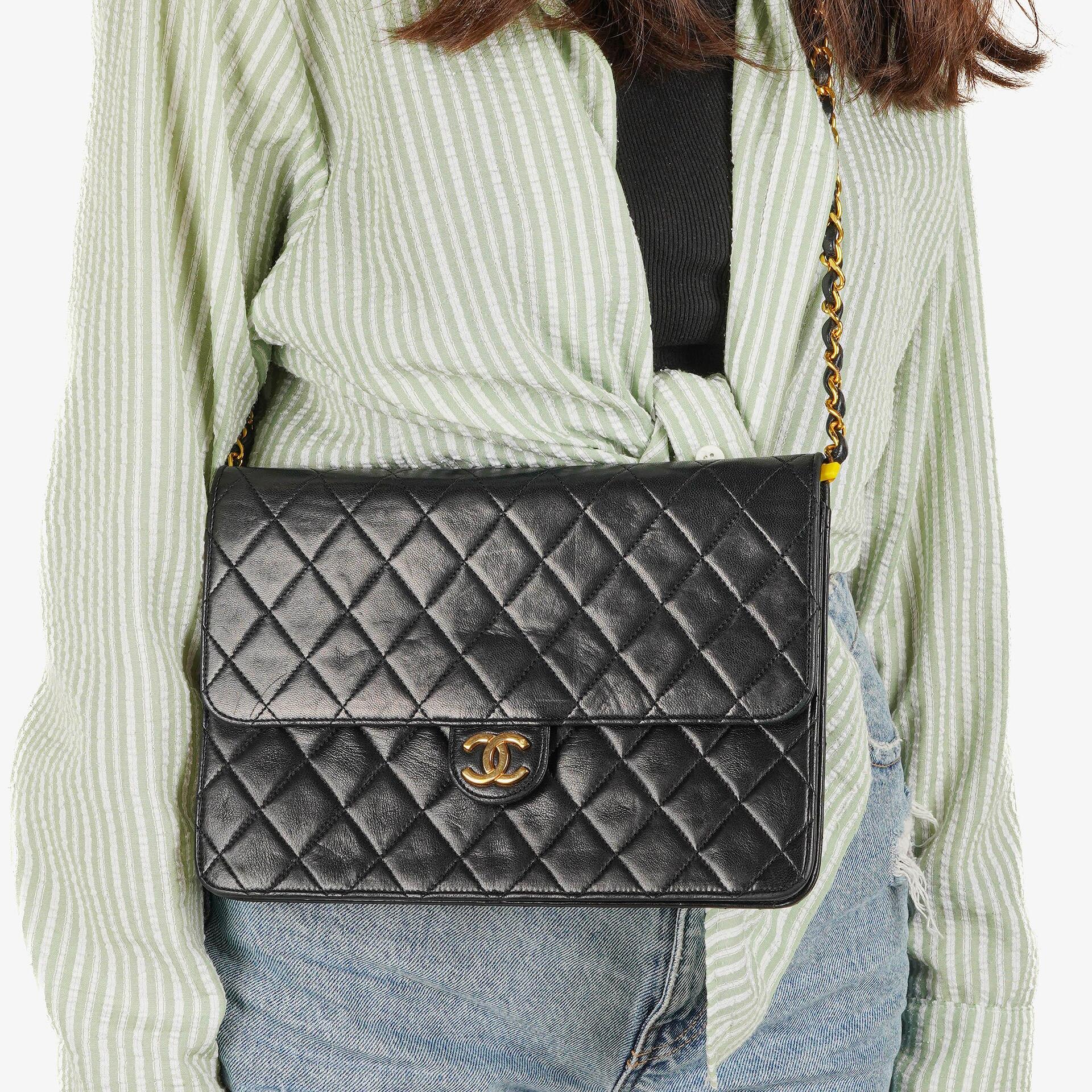 Chanel Meduim Classic Single Flap Bag Black Quilted Lambskin With 24K Gold-Plated Hardware