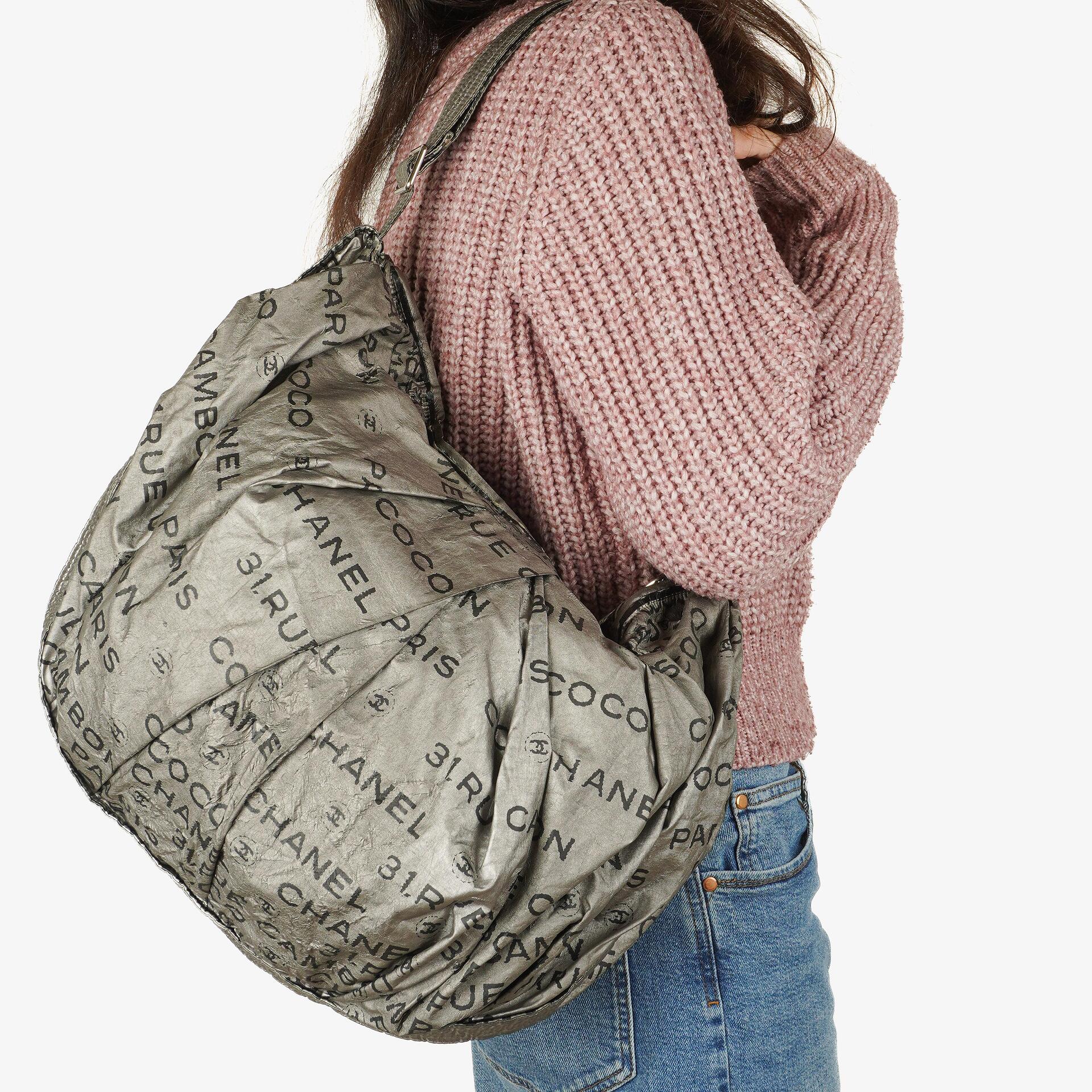 Chanel Metallic Coated Canvas Unlimited Ligne Silver Hobo Bag