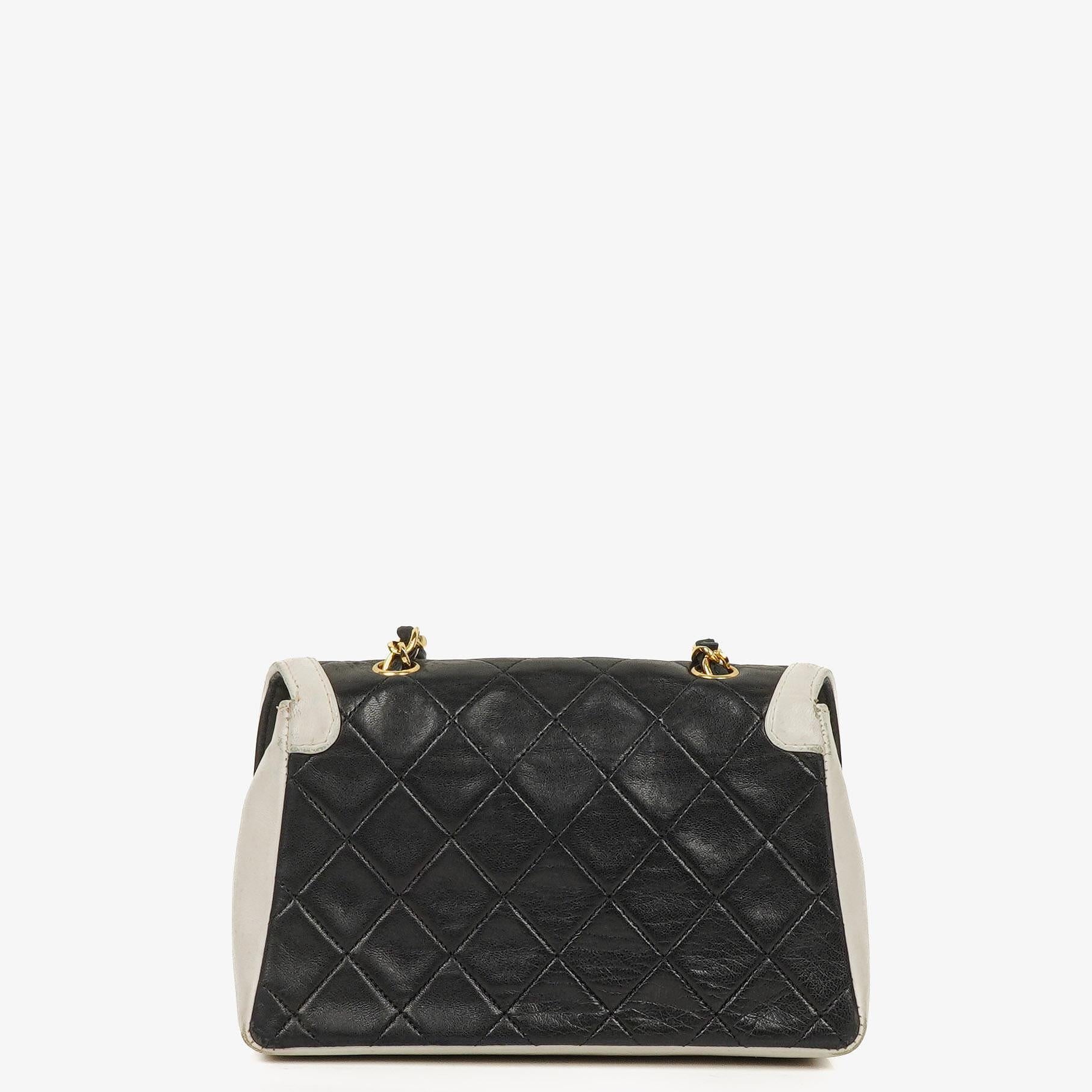 Chanel Mini Diana Flap Bag Black And White Quilted Lambskin 24K Gold-Plated Hardware