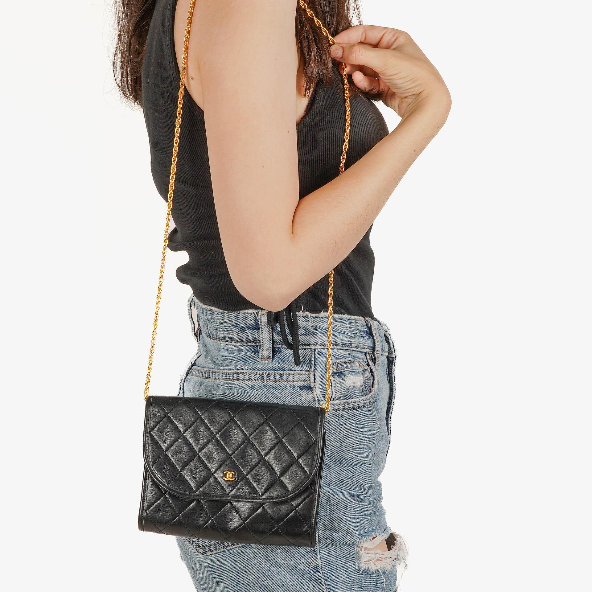 Chanel Mini Flap Bag Black Quilted Lambskin With 24K Gold-Plated Hardware