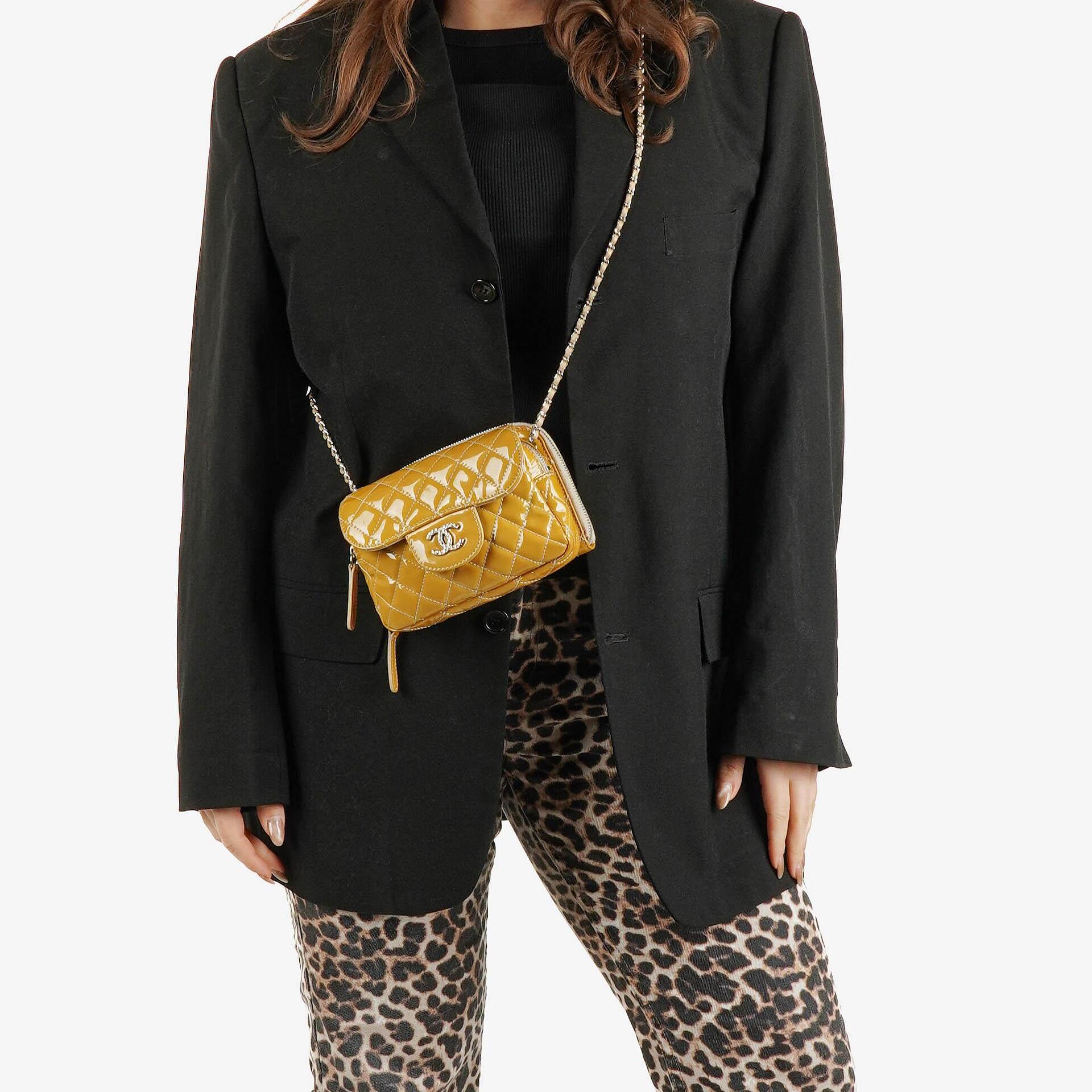 Chanel Mini Rectangular Double-Sided Flap Bag In Quilted Patent Leather