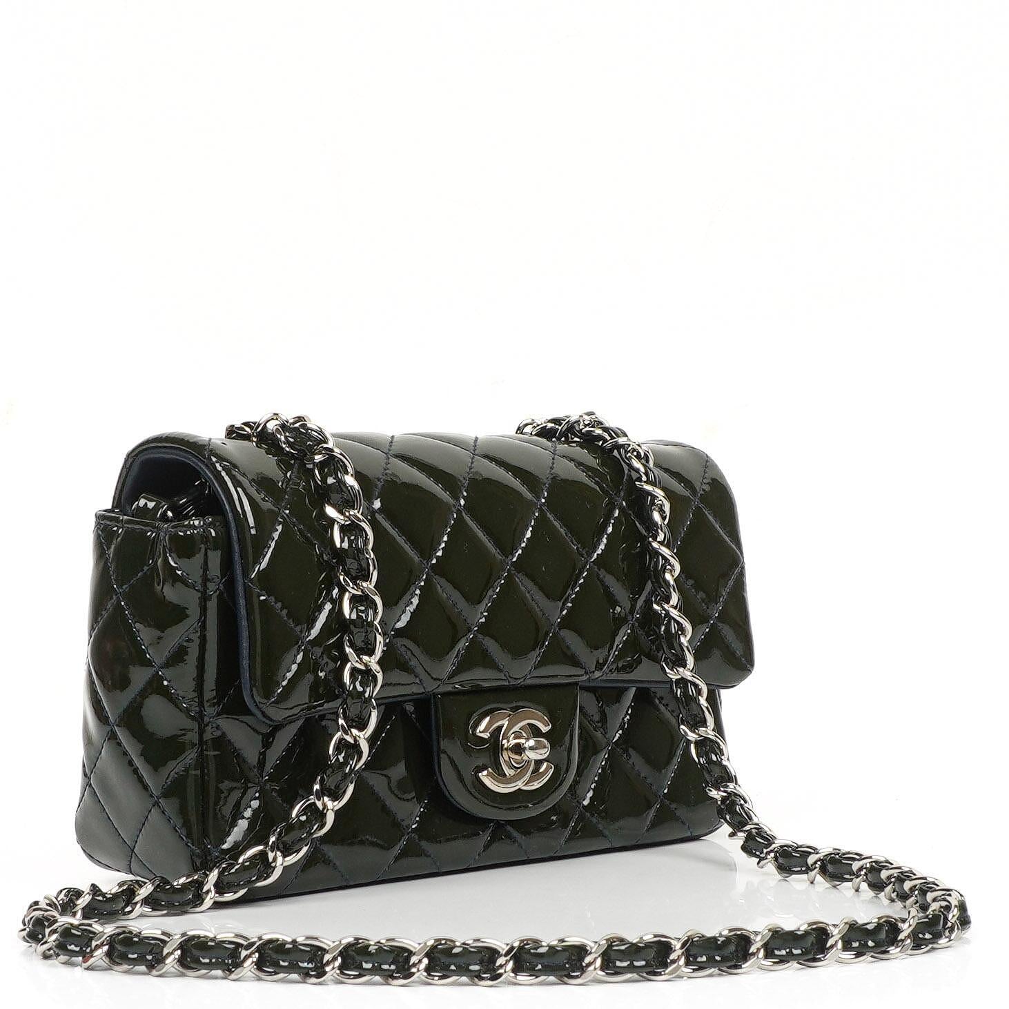 Chanel Mini Rectangular Flap Bag In Quilted Patent Leather With Silver-Tone Hardware,2013-2014