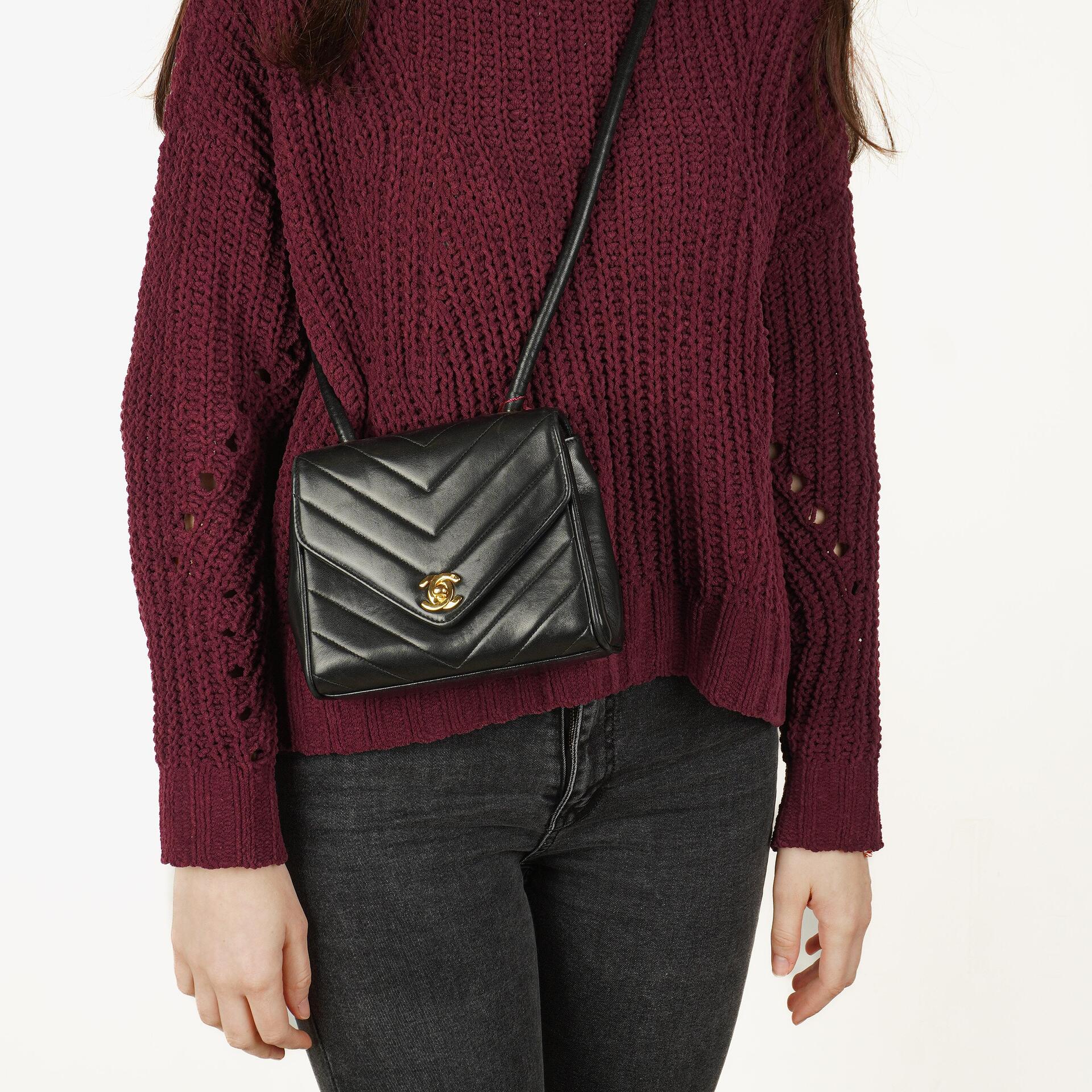 Chanel Mini Square Flap Bag Chevron Quilted Lambskin 24K Gold-Plated Hardware