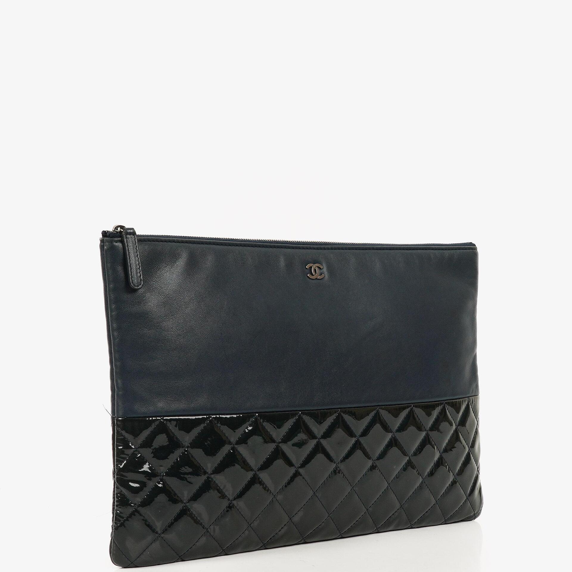 Chanel Navy Lambskin And Olive Green Quilted Patent Leather Large Cosmetic Case, 2014
