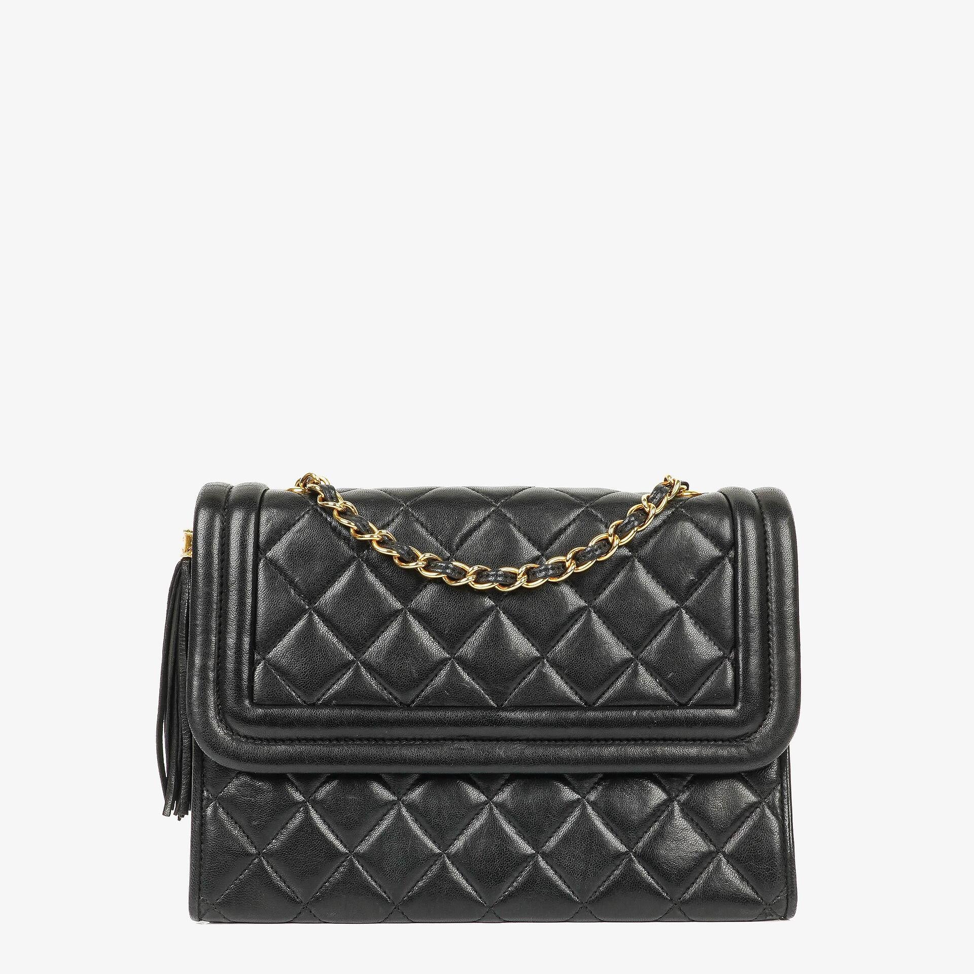 Chanel Quilted Black Lambskin Vintage Tassel Flap Bag