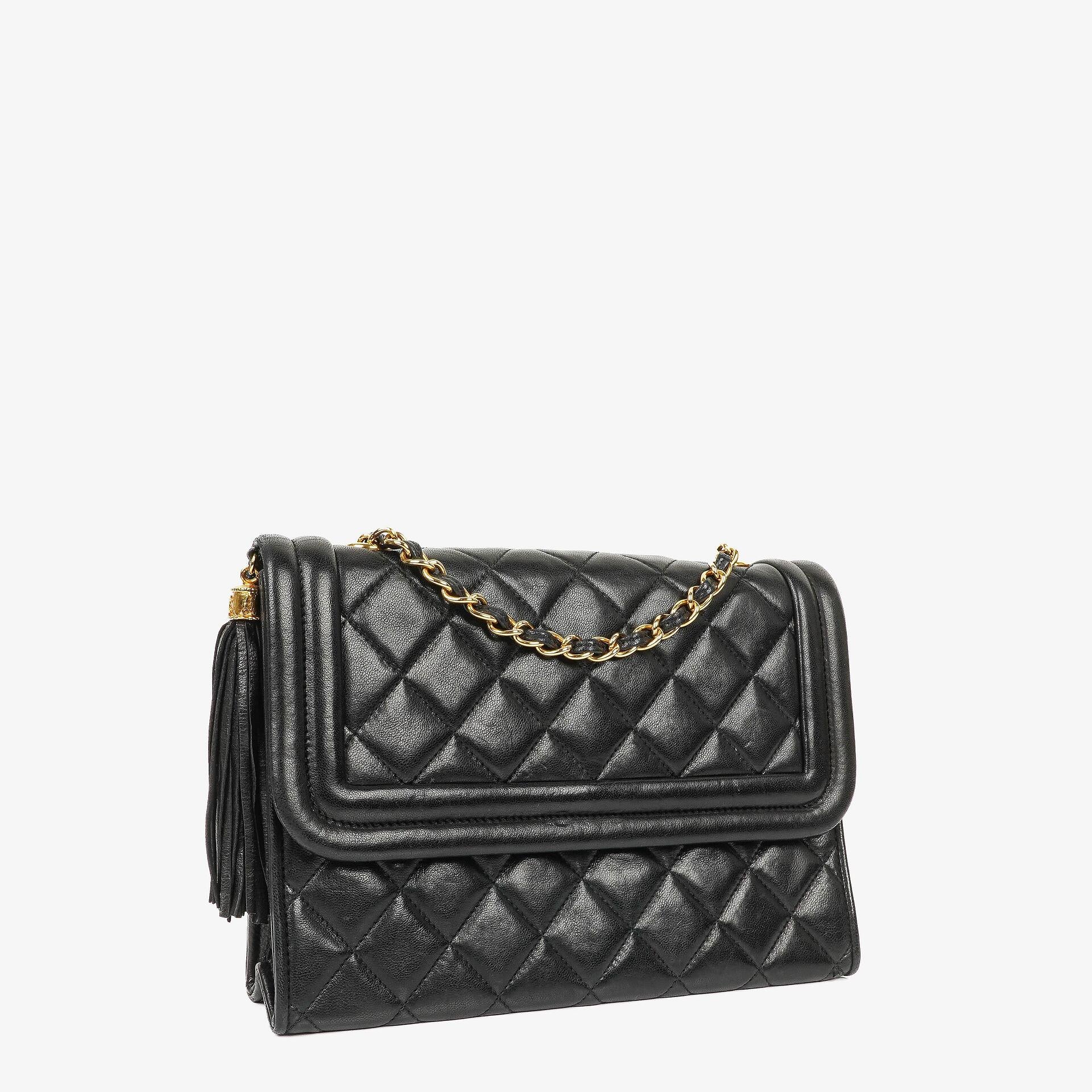 Chanel Quilted Black Lambskin Vintage Tassel Flap Bag
