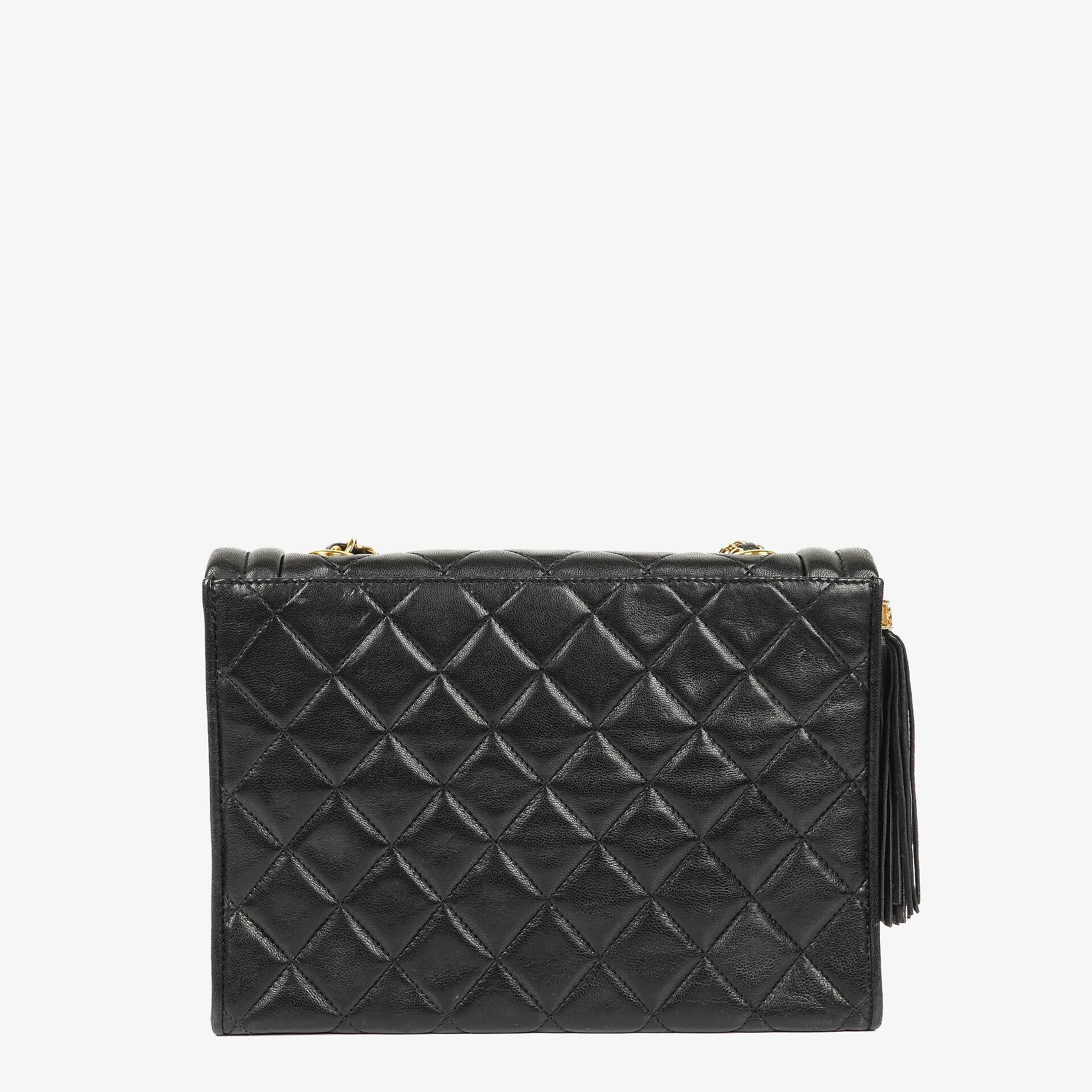 Chanel Quilted Black Lambskin Vintage Tassel Flap Bag