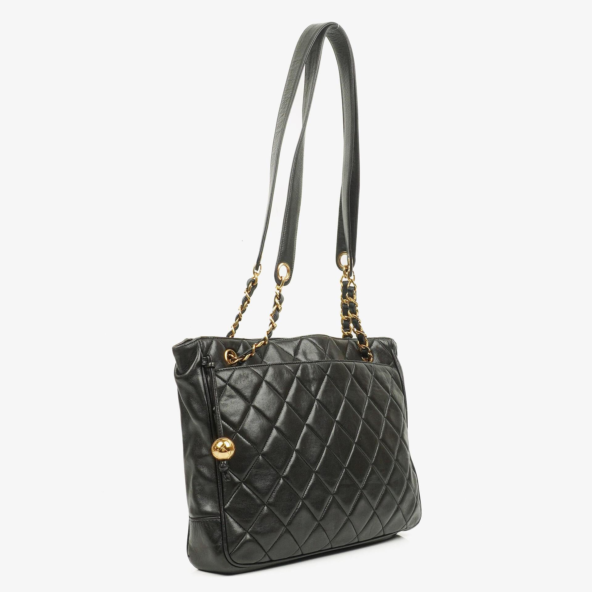 Chanel Quilted Lambskin Shopping Tote Black