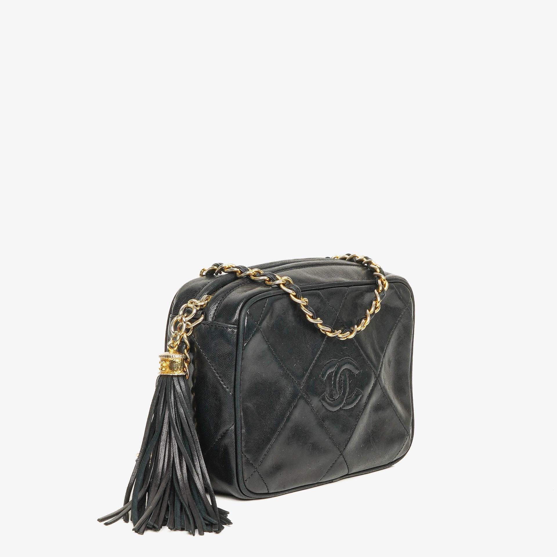 Chanel Small Camera Tassel Black Leather Crossbody Bag