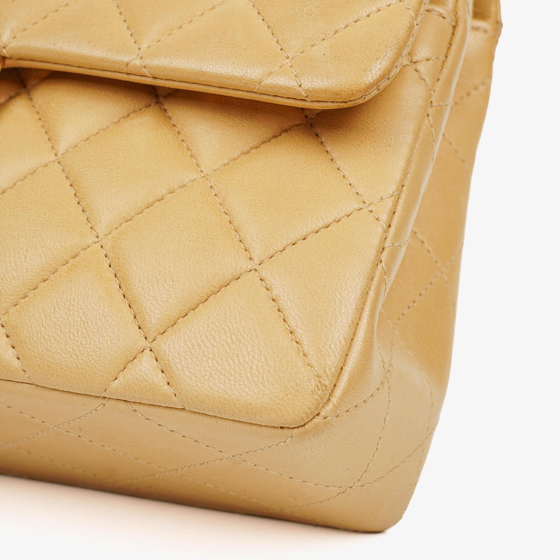 Chanel Small Clasic Double Flap Beige Quilted Lambskin With Silver-tone Hardware