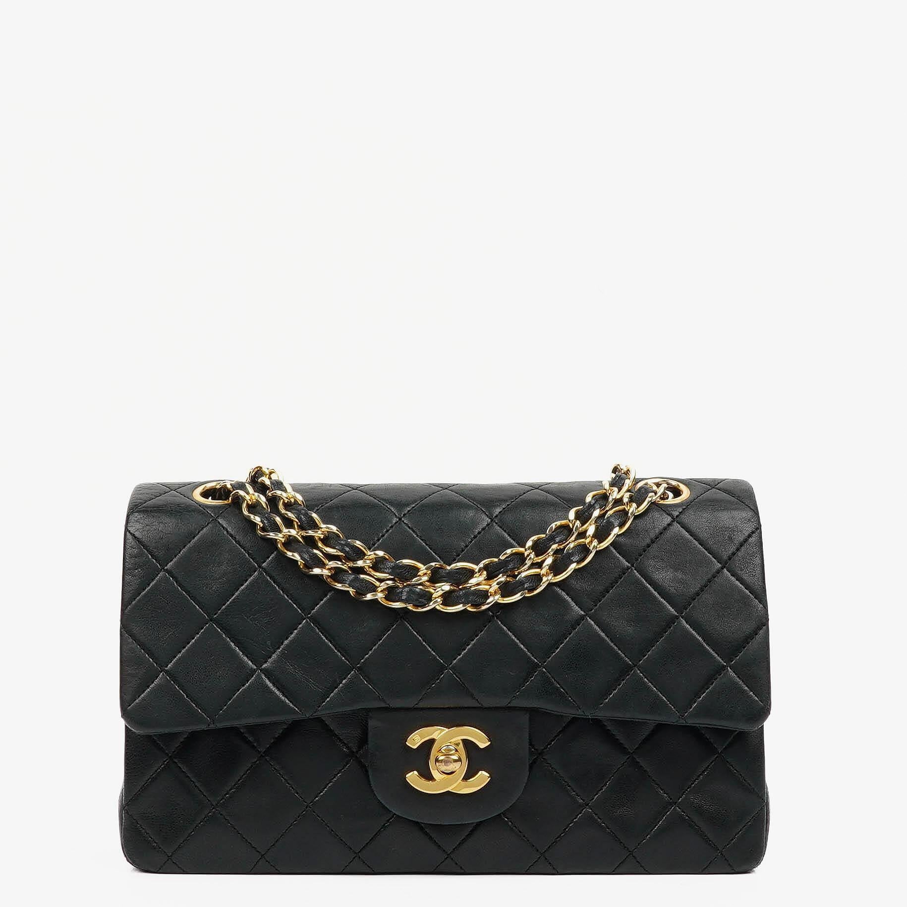 Chanel Small Classic Double Flap Bag In Black Quilted Lambskin With 24K Gold-Plated Hardware