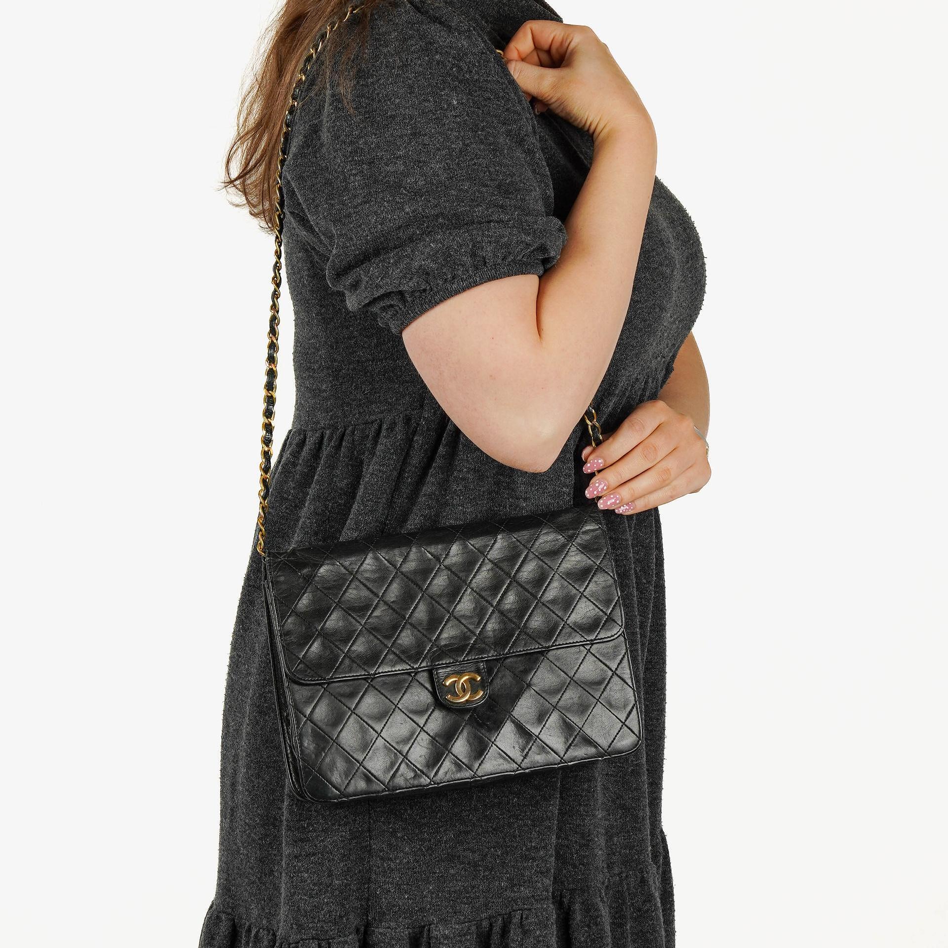 Chanel Small Classic Single Flap Bag Black Quilted Lambskin With 24K Gold-Plated Hardware