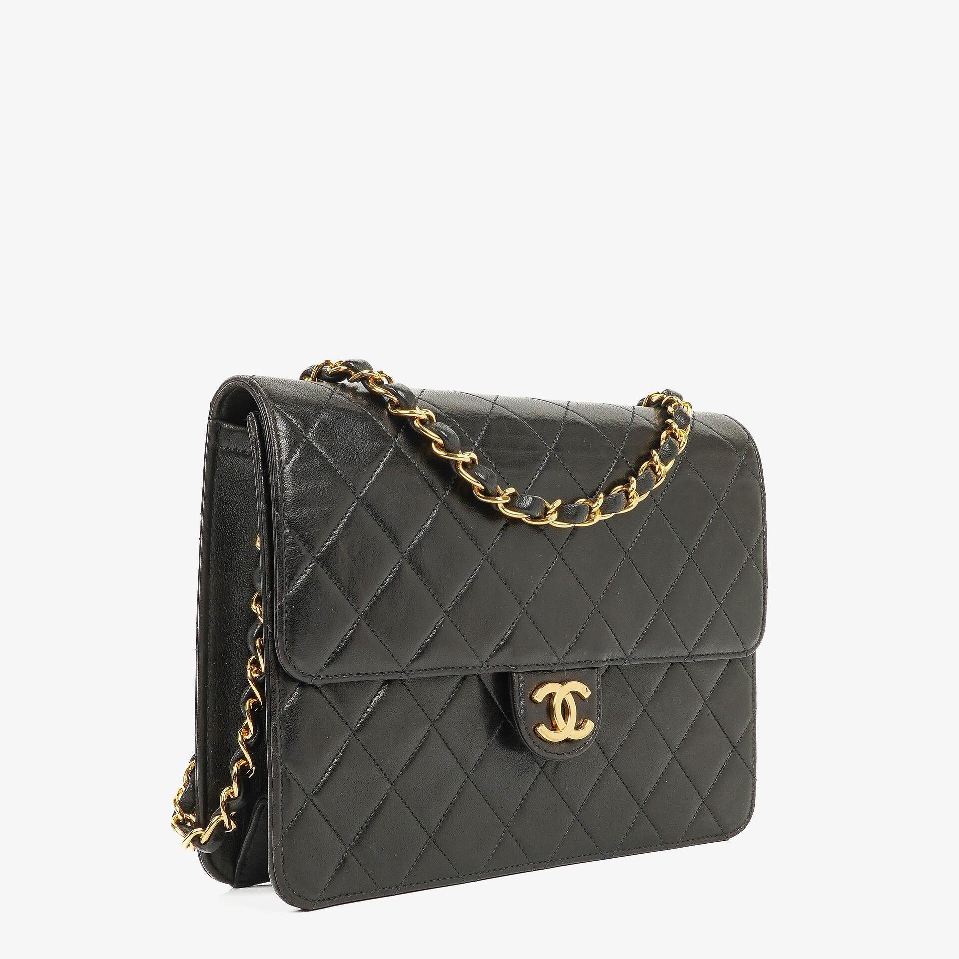 Chanel Small Classic Single Flap Bag Black Quilted Lambskin With 24K Gold-Plated Hardware