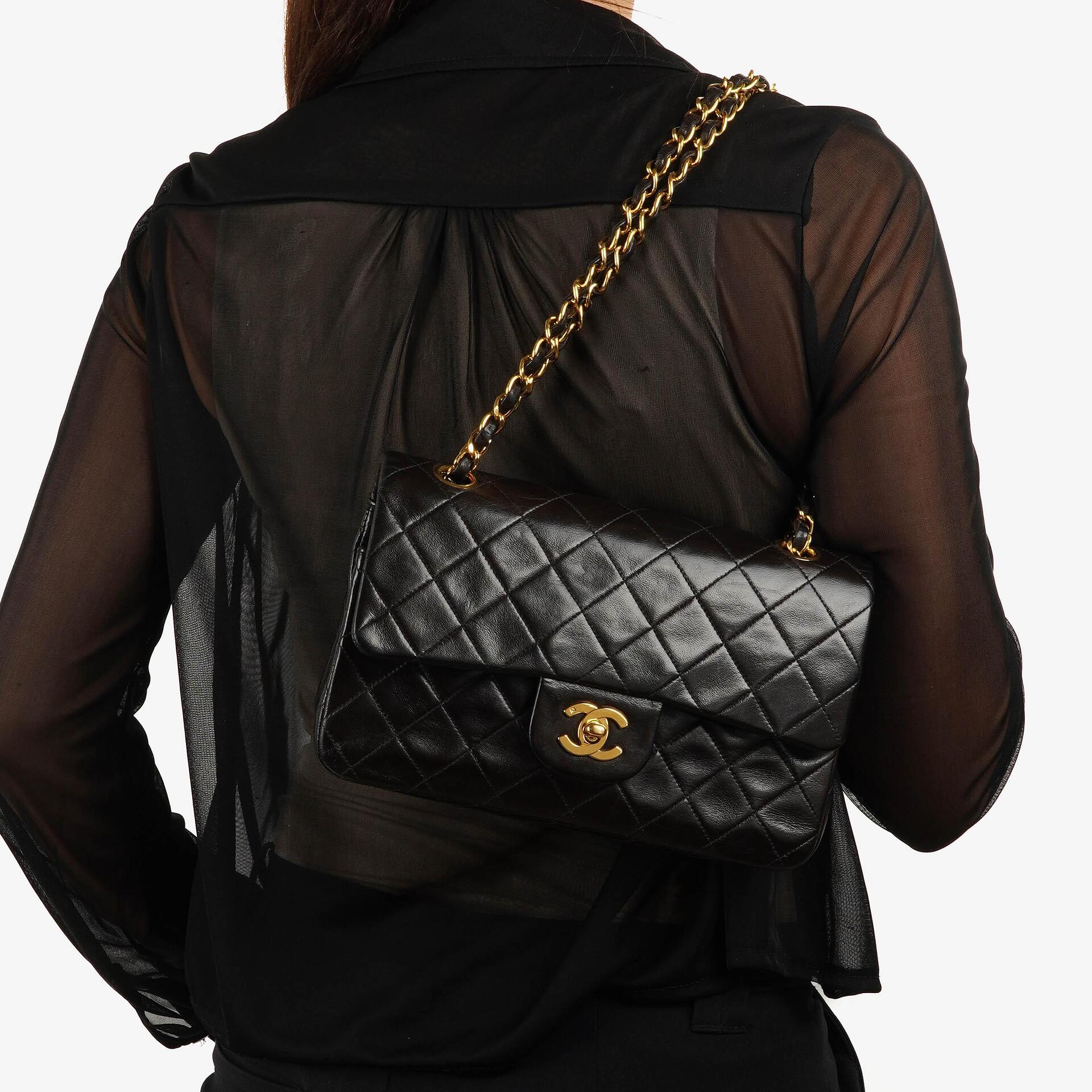Chanel Small Classic Vintage Black Quilted Lambskin Double Flap Bag With 24K Gold-Plated Hardware