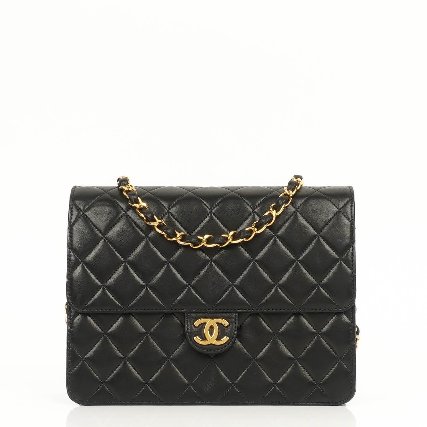 Chanel Small Classic Vintage Black Quilted Lambskin Single Flap Bag With 24K Gold-Plated Hardware