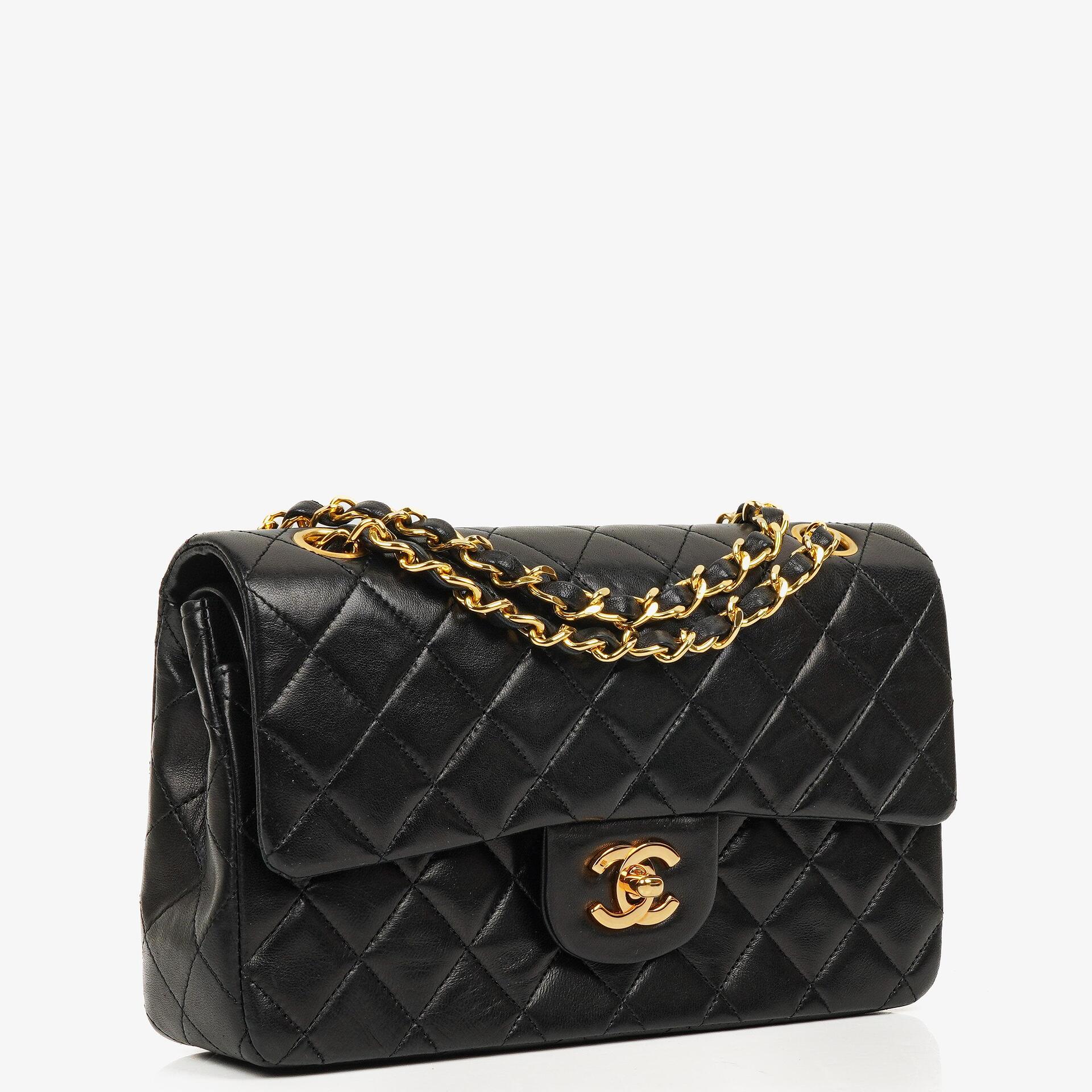 Chanel Small Classic Vintage Double Flap Bag Black Quilted Lambskin 24K Gold-Plated Hardware, 1989-1991