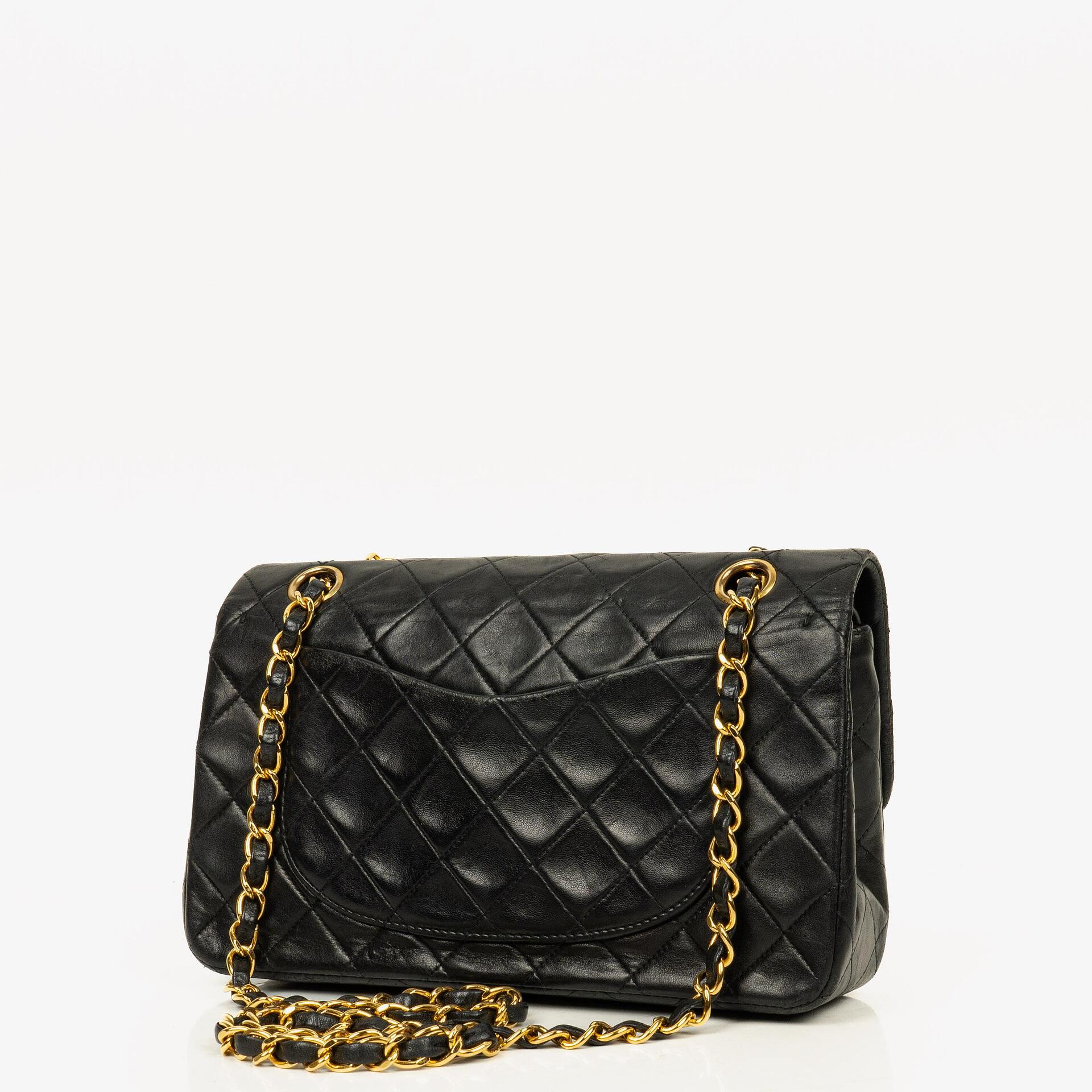 Chanel Small Classic Vintage Double Flap Bag Black Quilted Lambskin 24K Gold-Plated Hardware