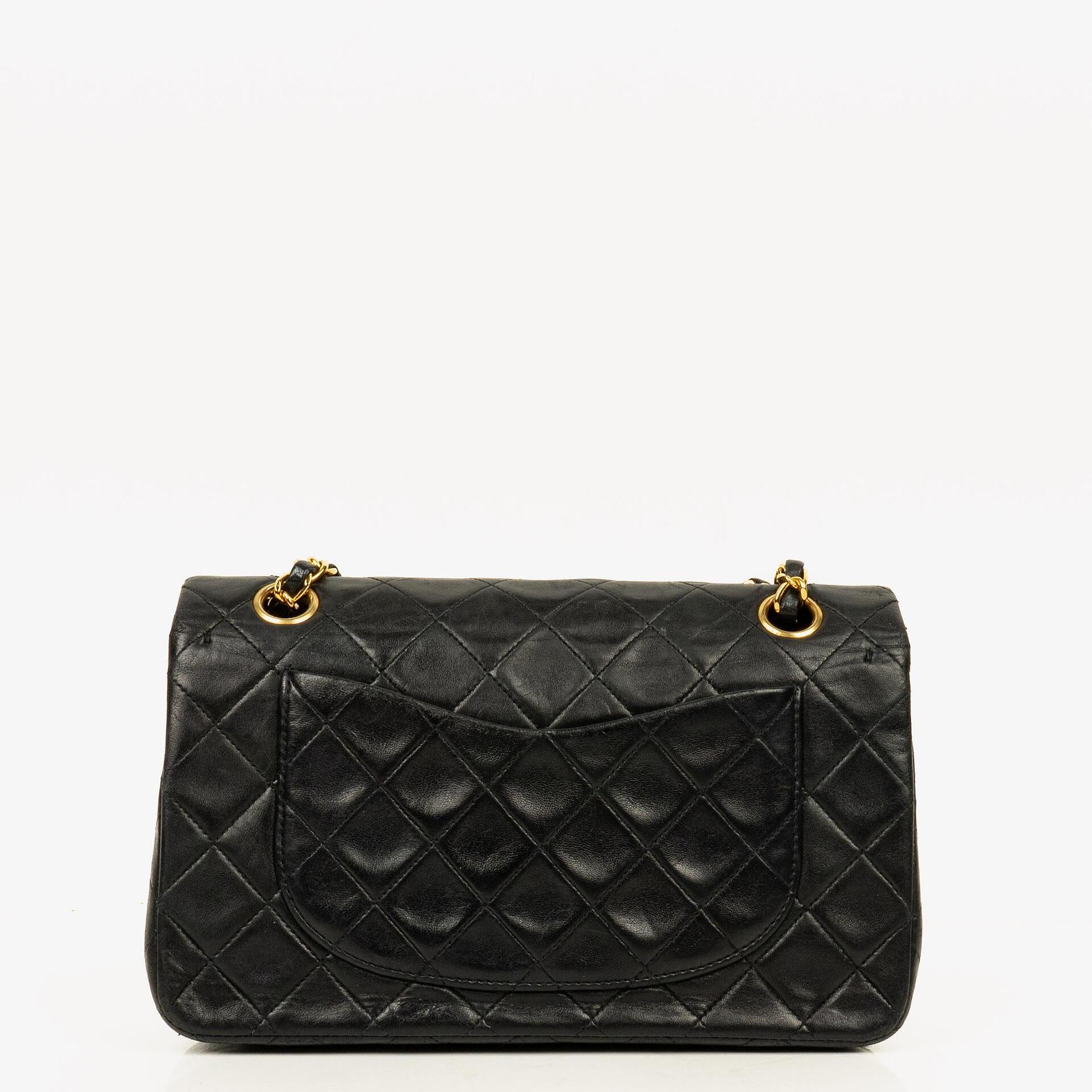 Chanel Small Classic Vintage Double Flap Bag Black Quilted Lambskin 24K Gold-Plated Hardware