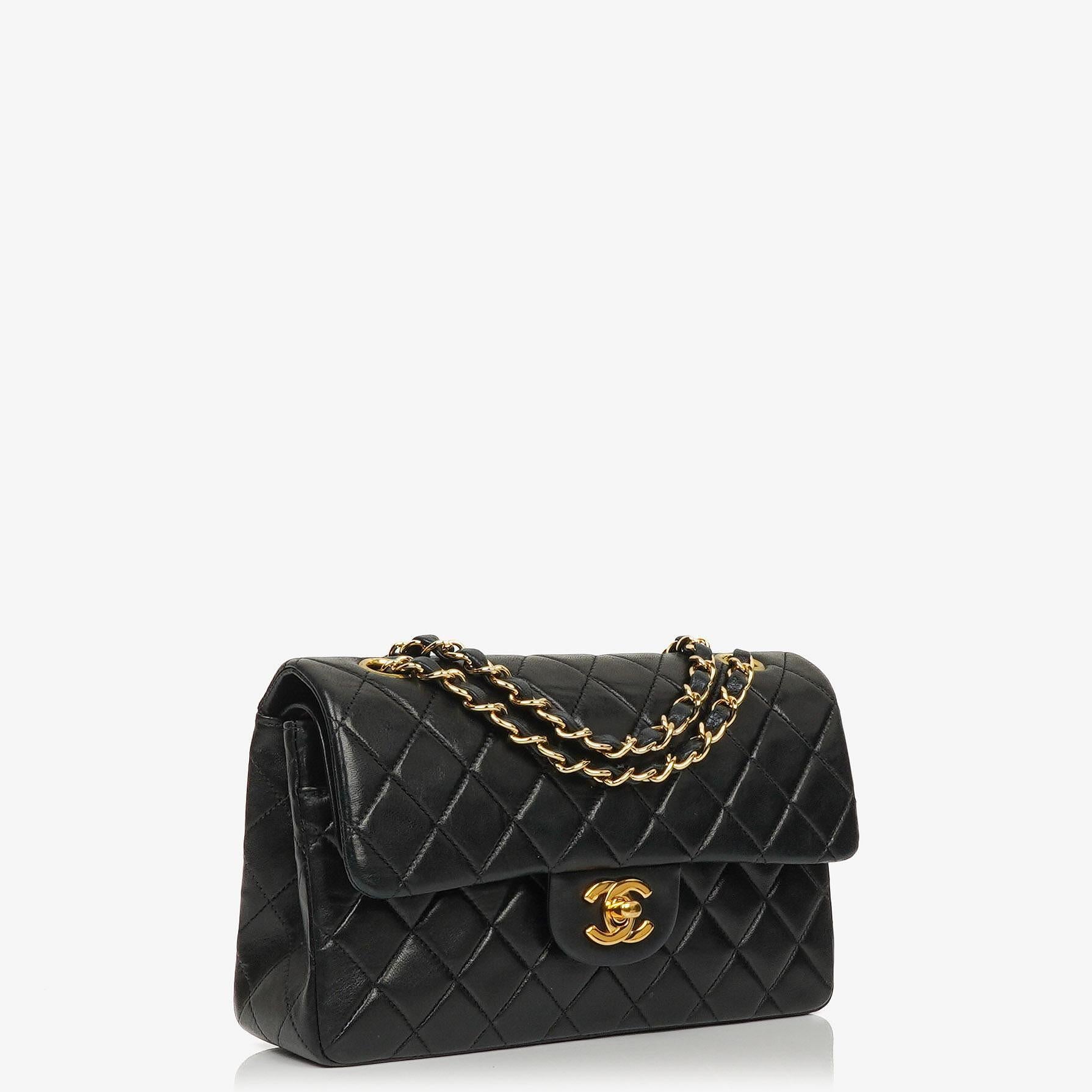 Chanel Small Classic Vintage Double Flap Bag Black Quilted Lambskin With 24K Gold-Plated Hardware