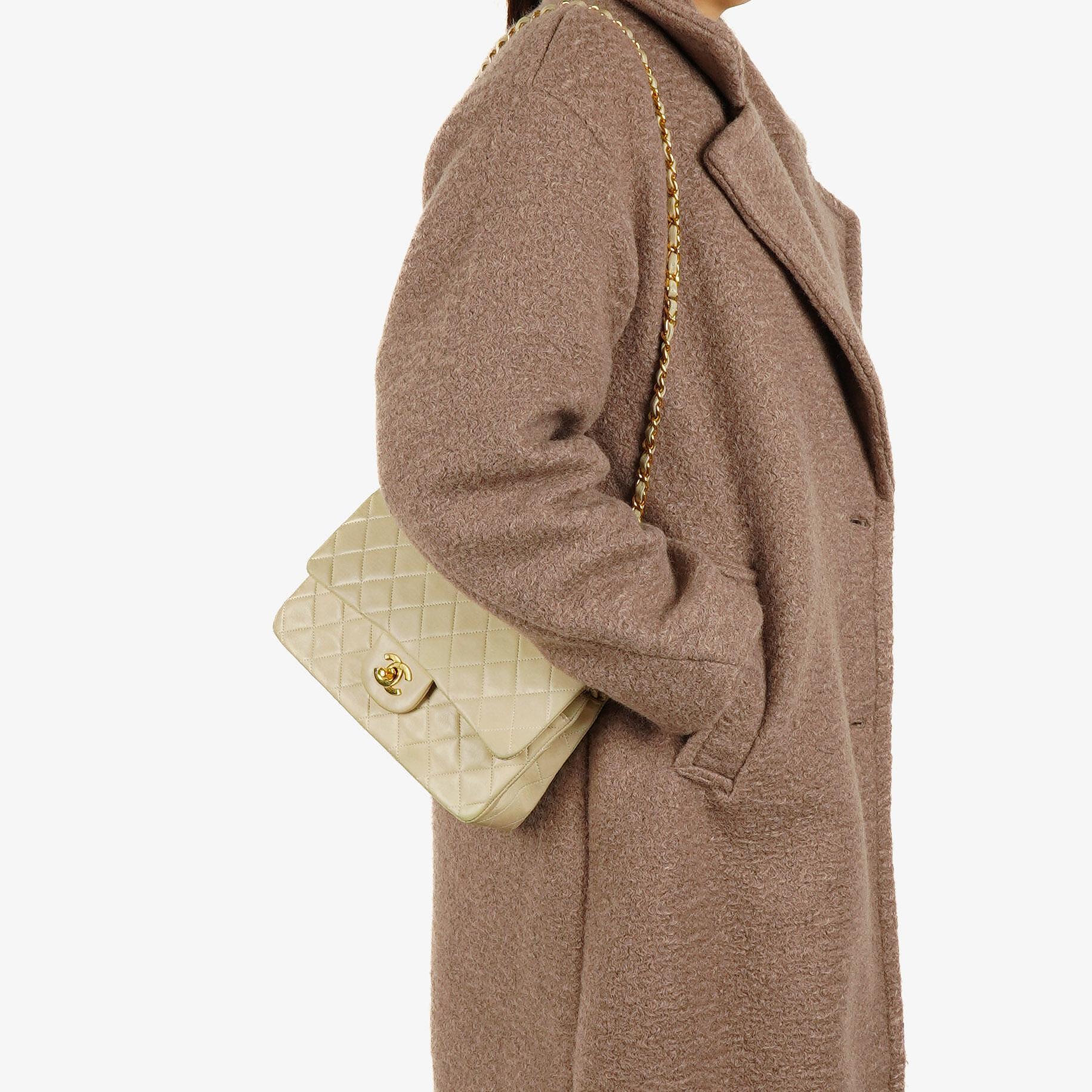 Chanel Small Classic Vintage Double Flap Bag Neutral Quilted Lambskin 24K Gold-Plated Hardware