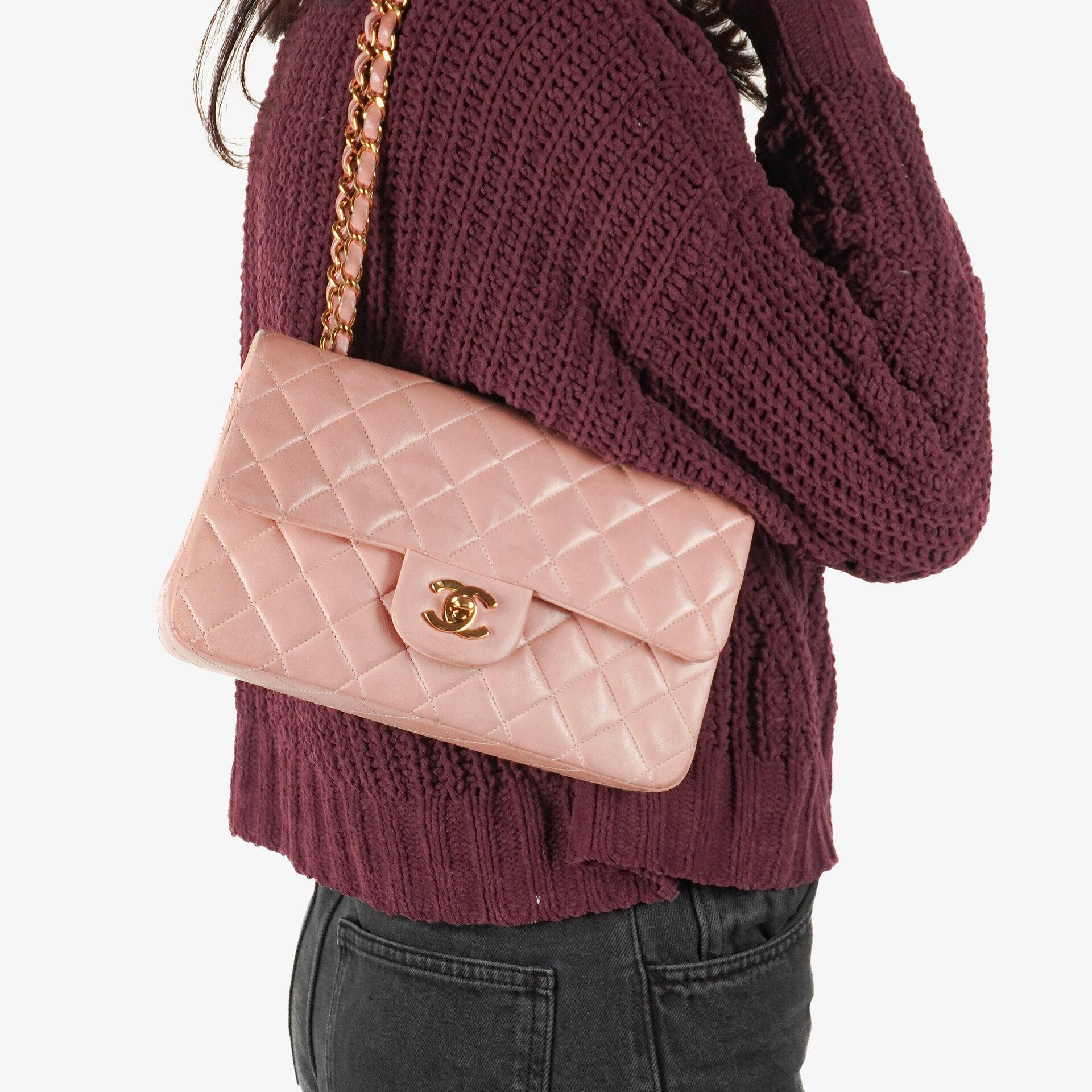 Chanel Small Classic Vintage Double Flap Bag Pink Quilted Lambskin 24K Gold-Plated Hardware