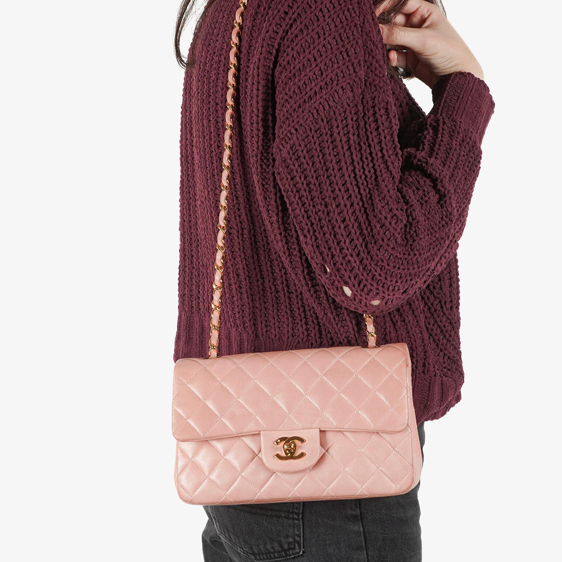 Chanel Small Classic Vintage Double Flap Bag Pink Quilted Lambskin 24K Gold-Plated Hardware