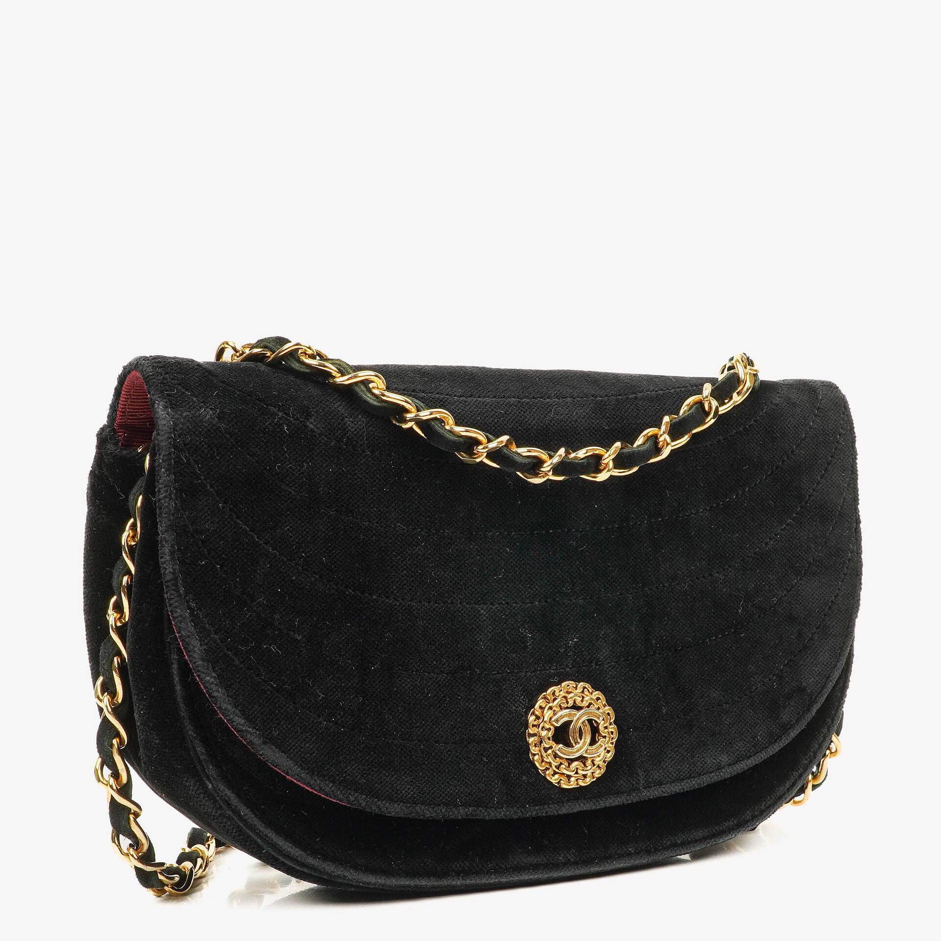 Chanel Small Half-Moon Black Velvet Flap Bag