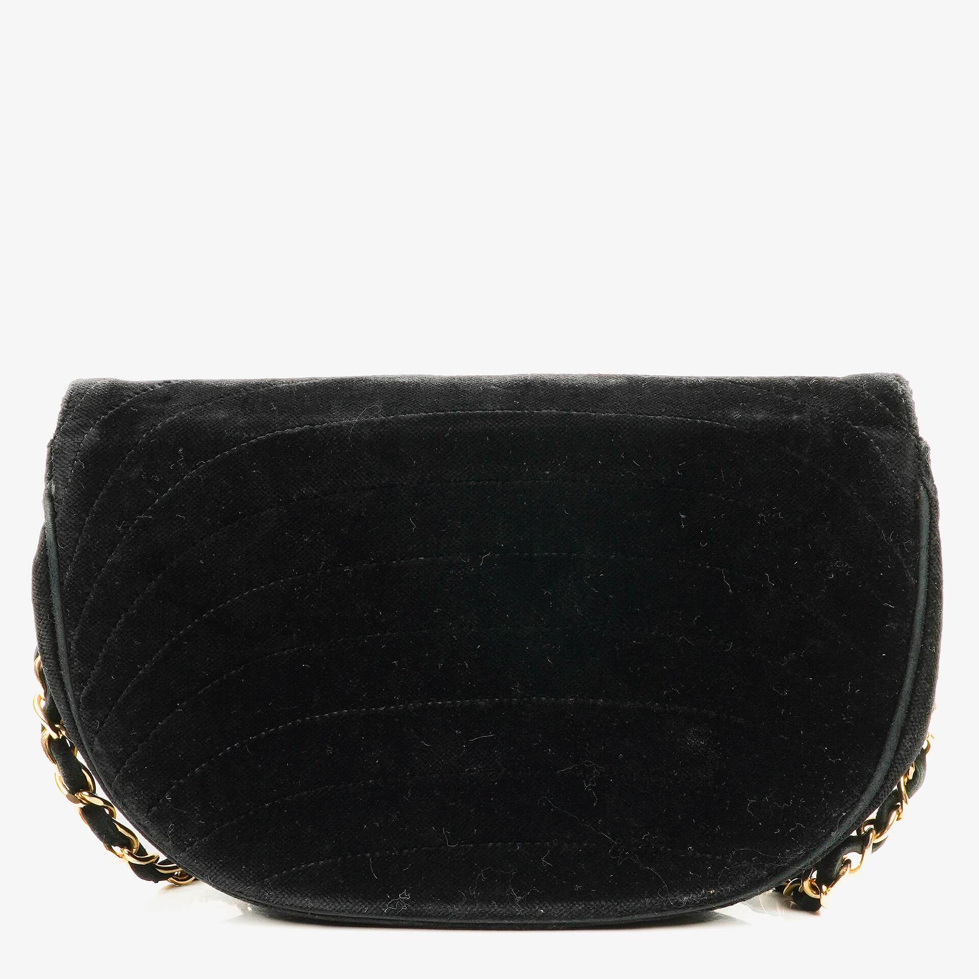 Chanel Small Half-Moon Black Velvet Flap Bag