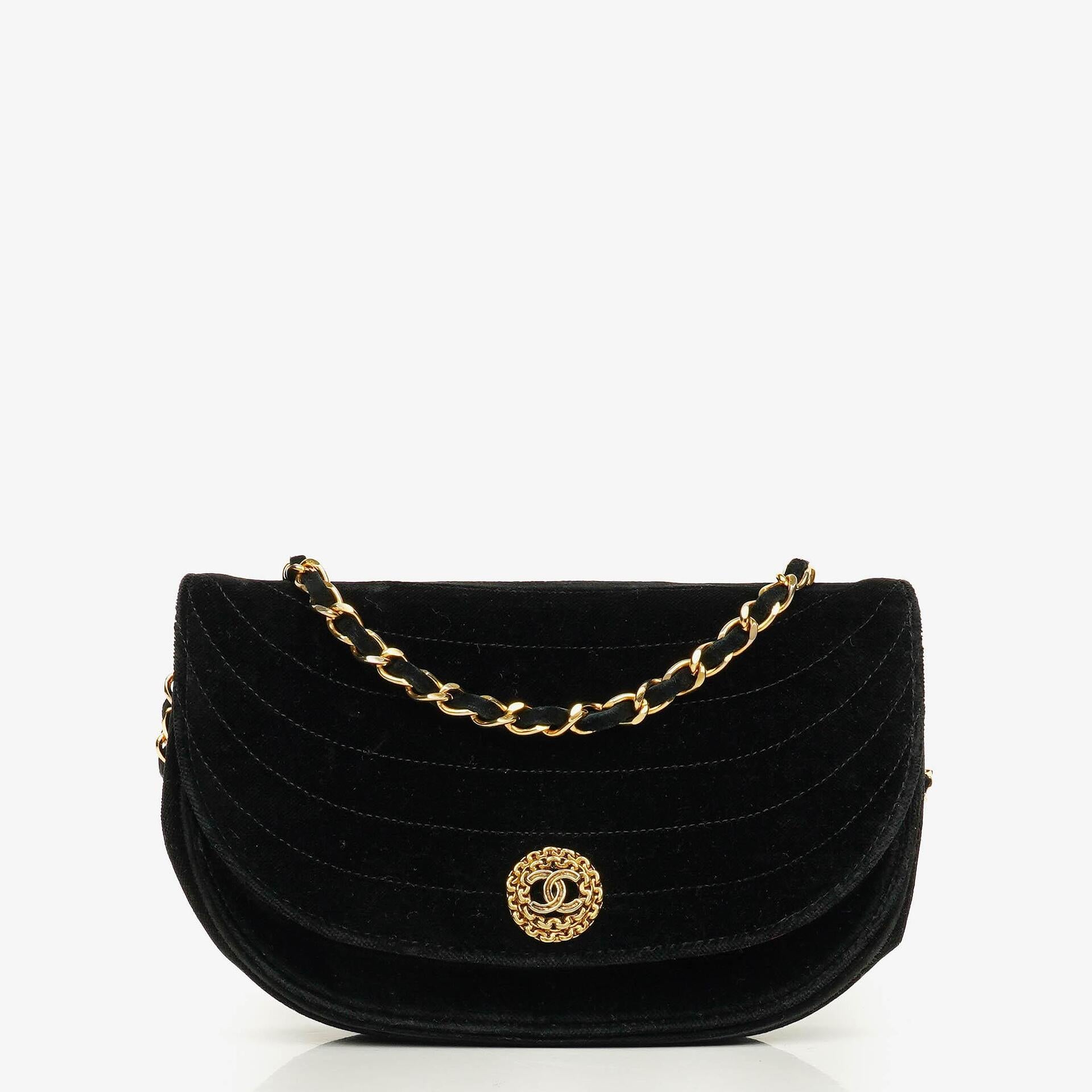 Chanel Small Half-Moon Black Velvet Flap Bag