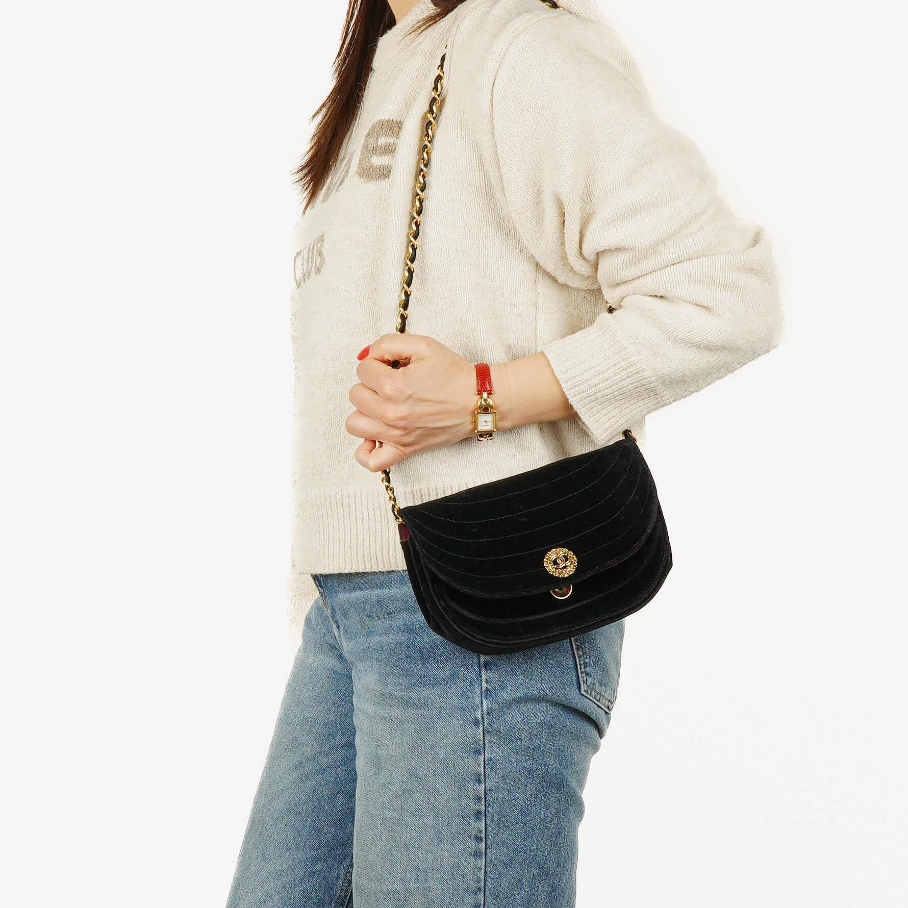 Chanel Small Half-Moon Black Velvet Flap Bag